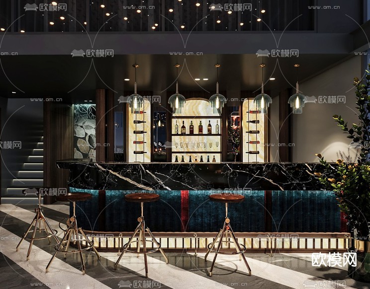 轻奢西餐厅3d模型下载(渲染图5)