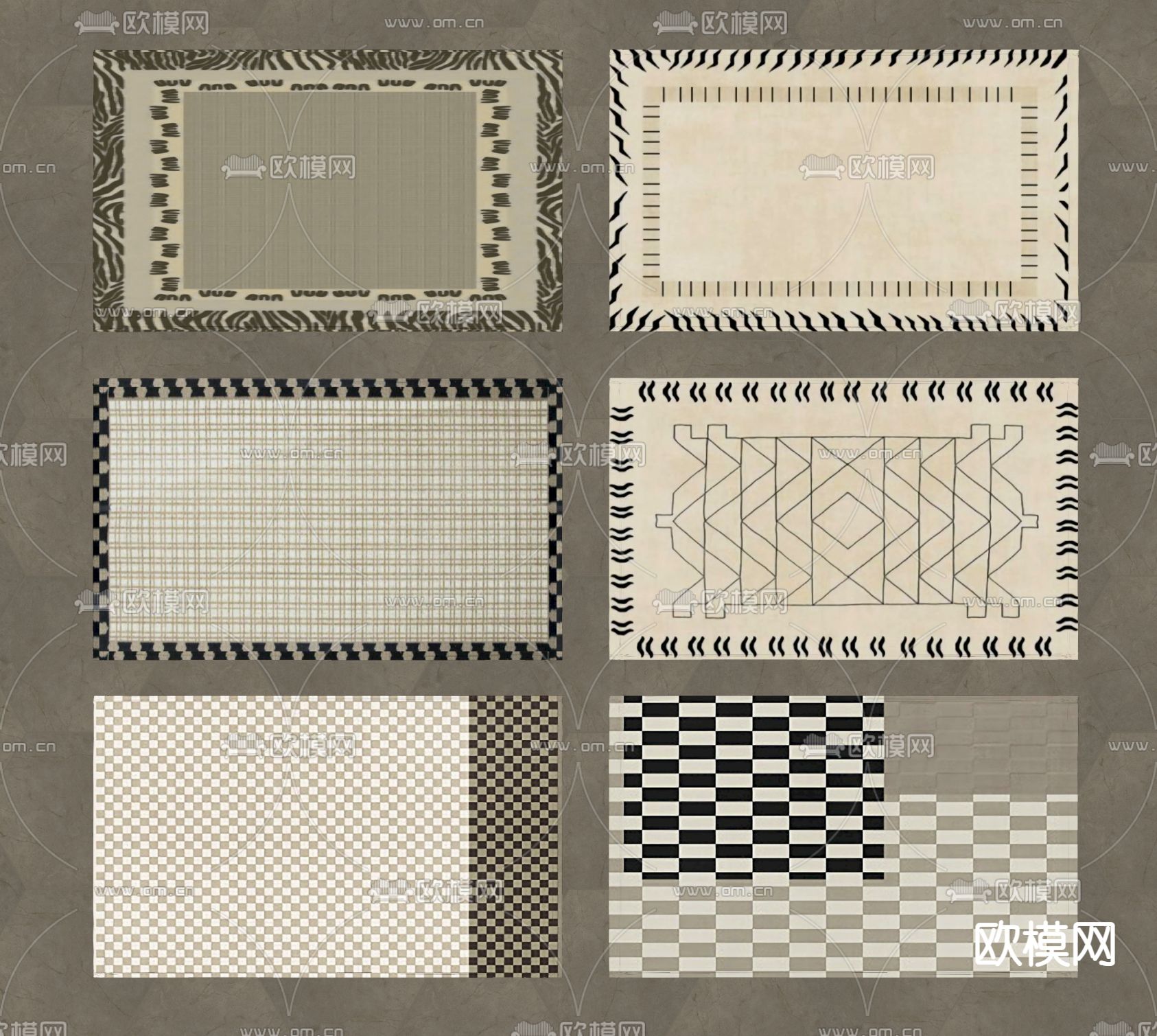 中古风方形地毯su模型下载（渲染图2）