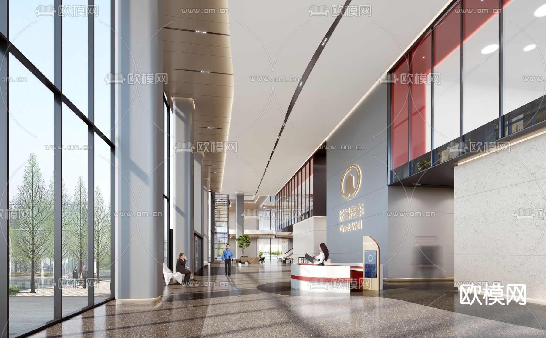 现代办公楼大堂 写字楼3d模型下载