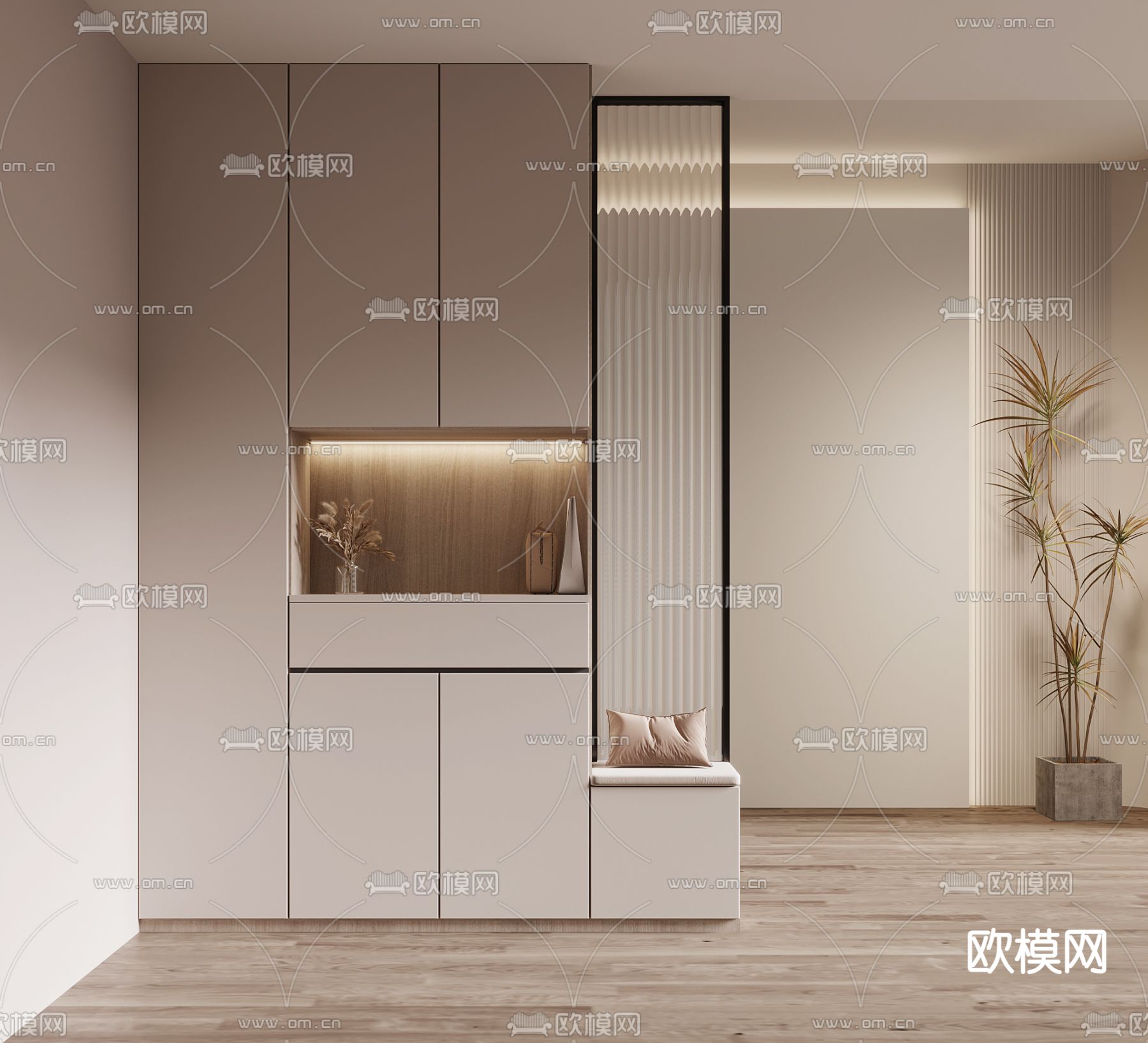 现代玄关隔断 鞋柜3d模型下载_ID12229109_3dmax免费模型-欧模网
