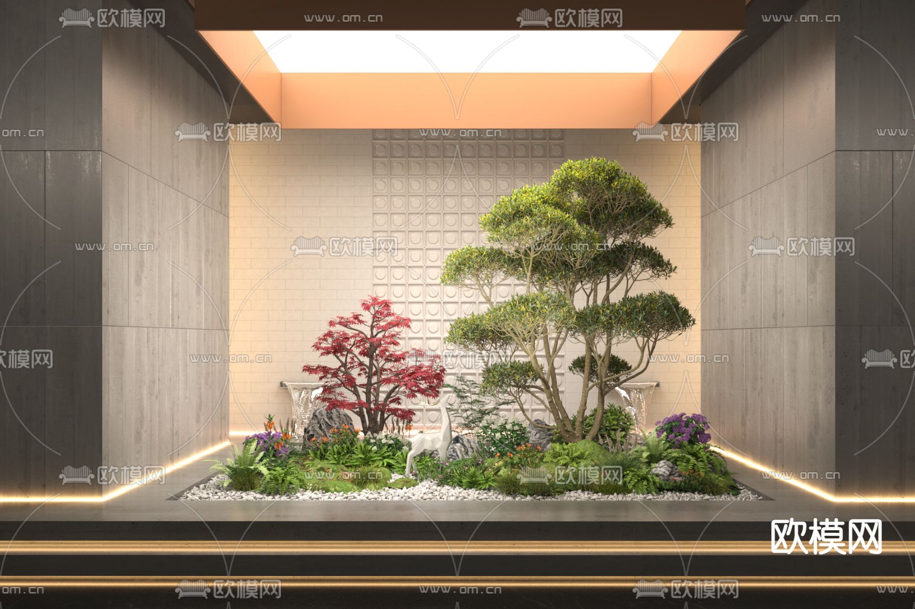 新中式松树植物 景观小品3d模型下载