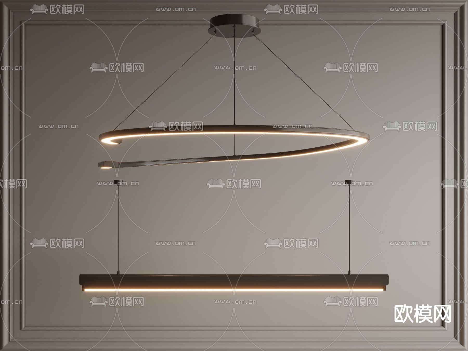 现代条形吊灯3d模型下载_ID12230709_3dmax免费模型-欧模网