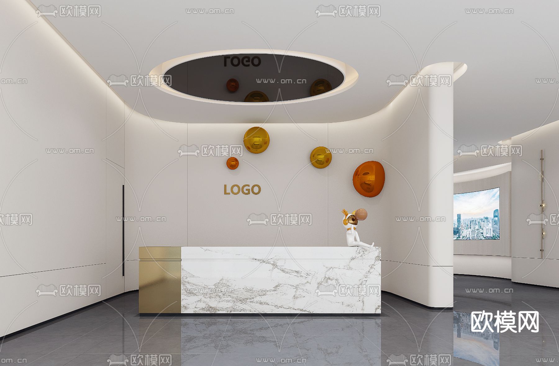 现代售楼处前台3d模型下载