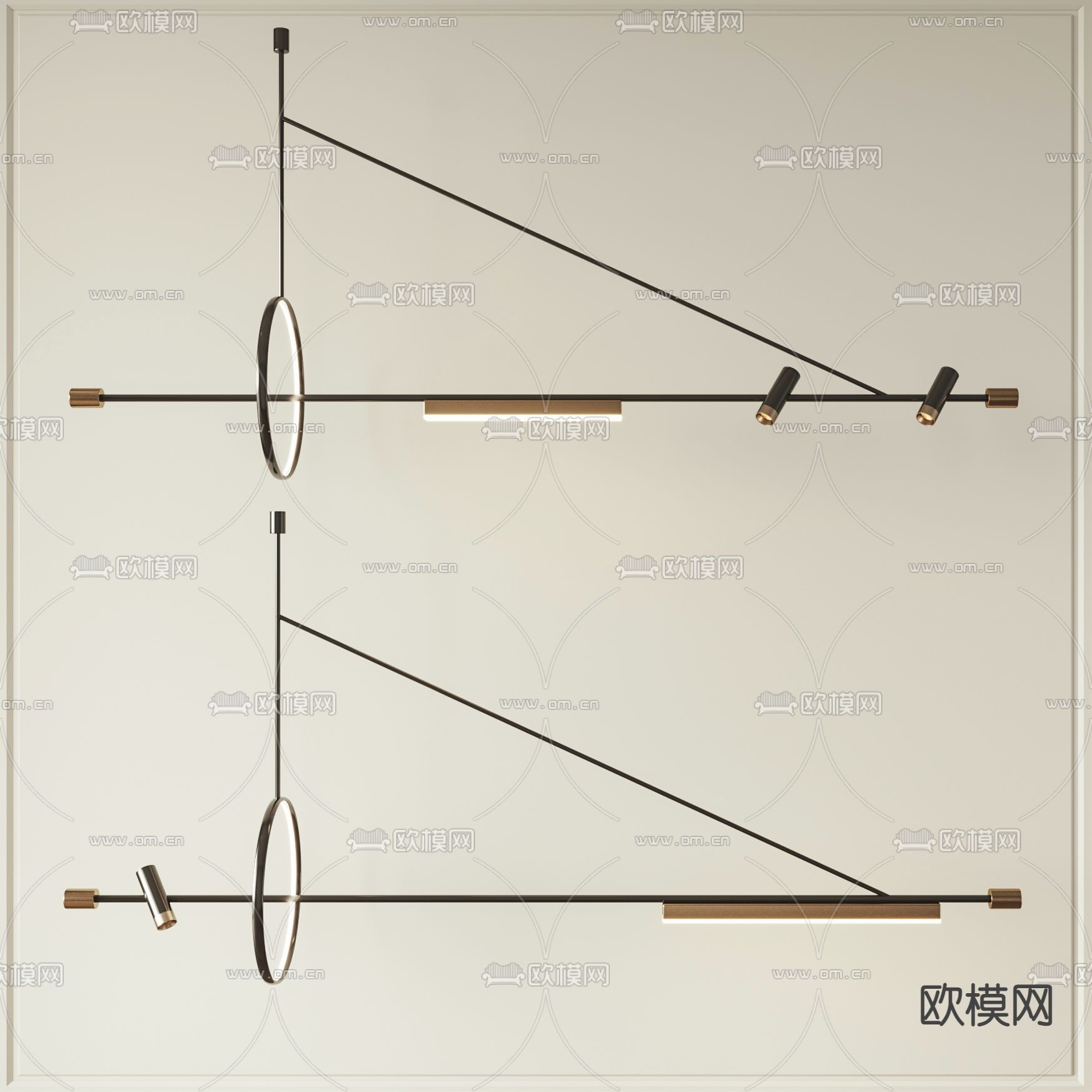 现代条形吊灯3d模型下载_ID12231422_3dmax免费模型-欧模网