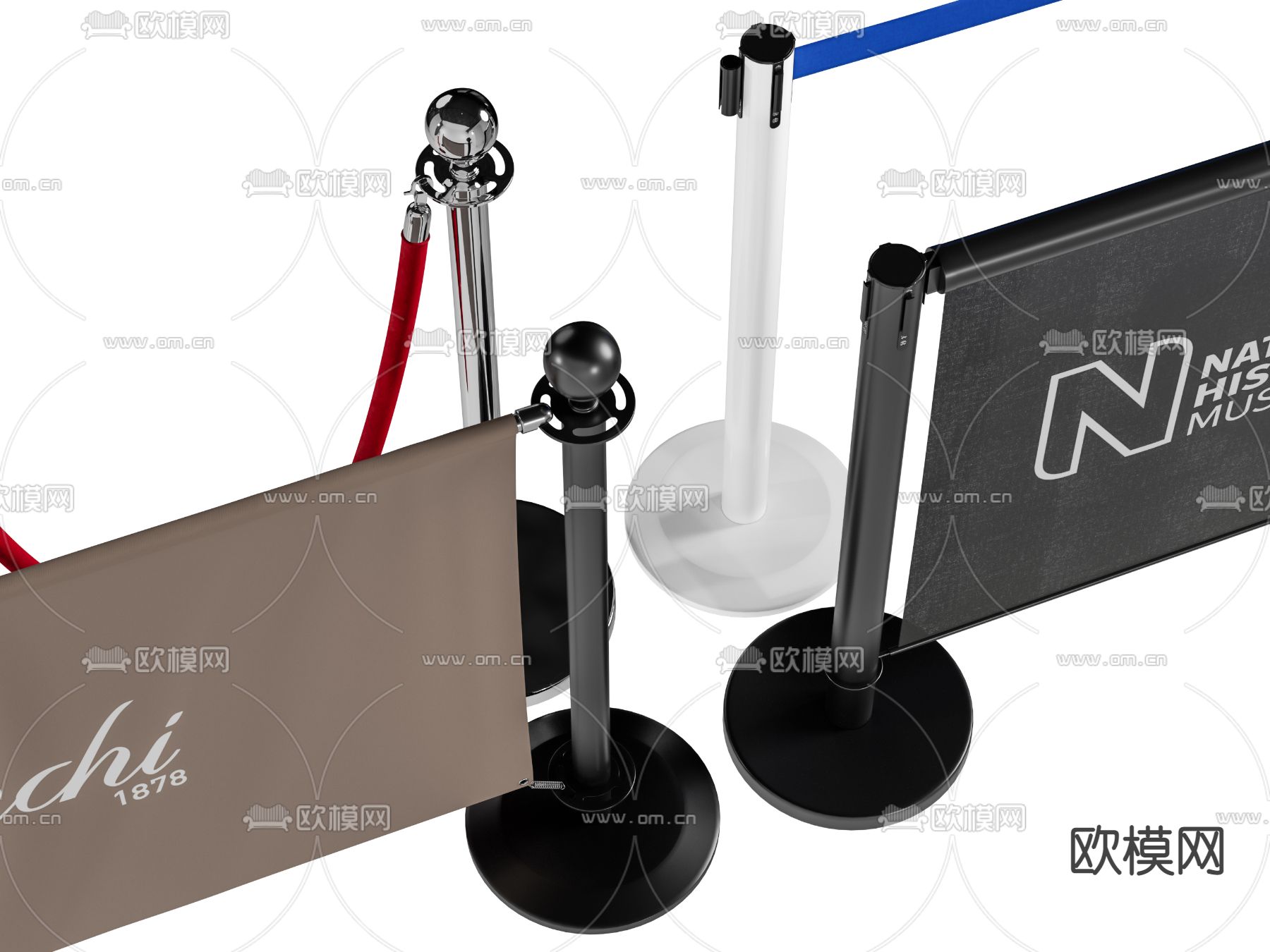 排队栏杆 排队护栏 拦河3d模型下载（渲染图2）