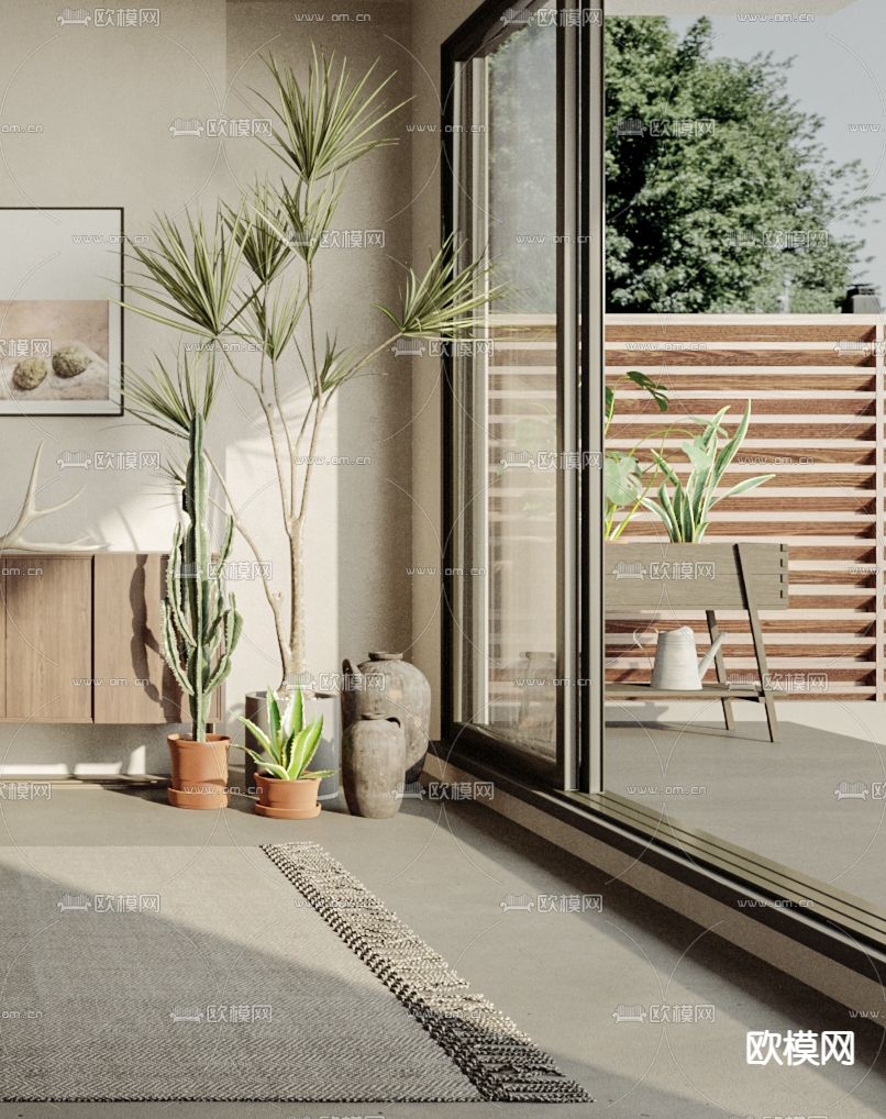侘寂风 休闲阳台3d模型下载（渲染图3）
