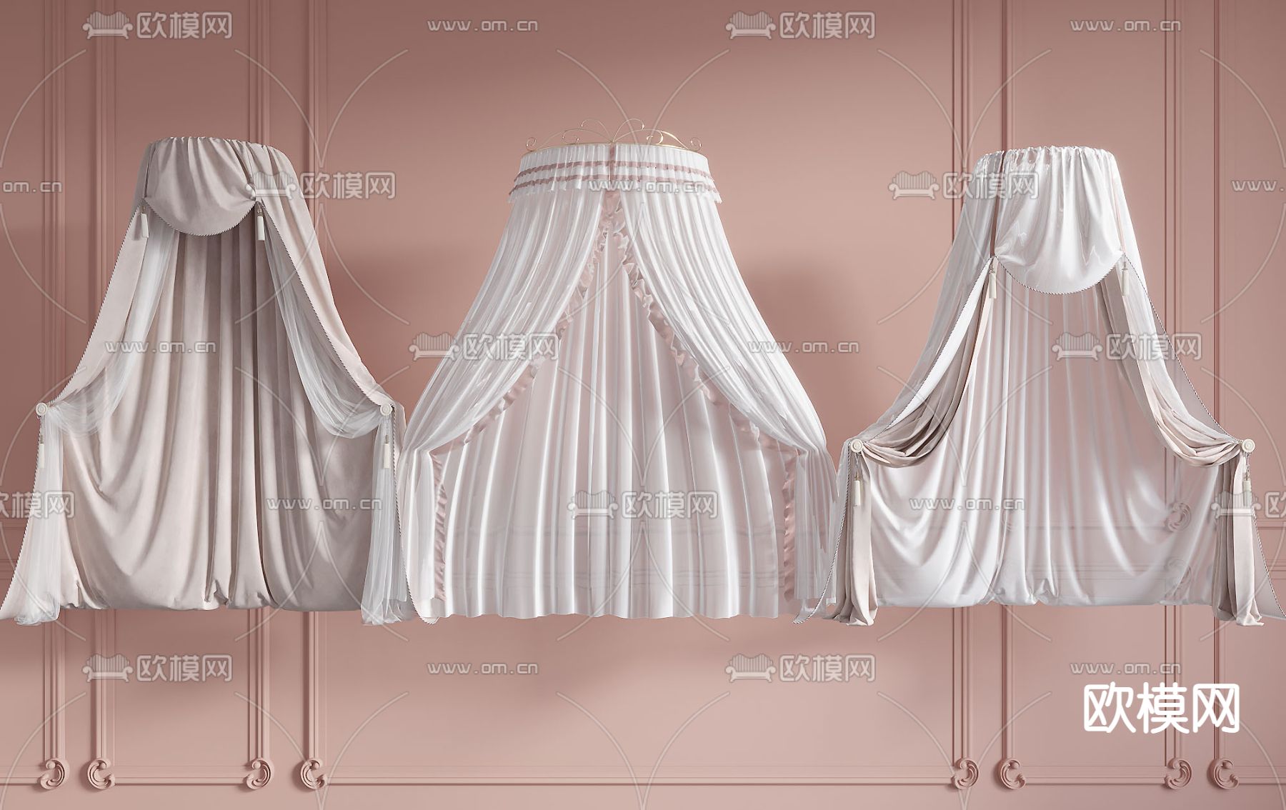 简欧床头帷幔 纱幔3d模型下载