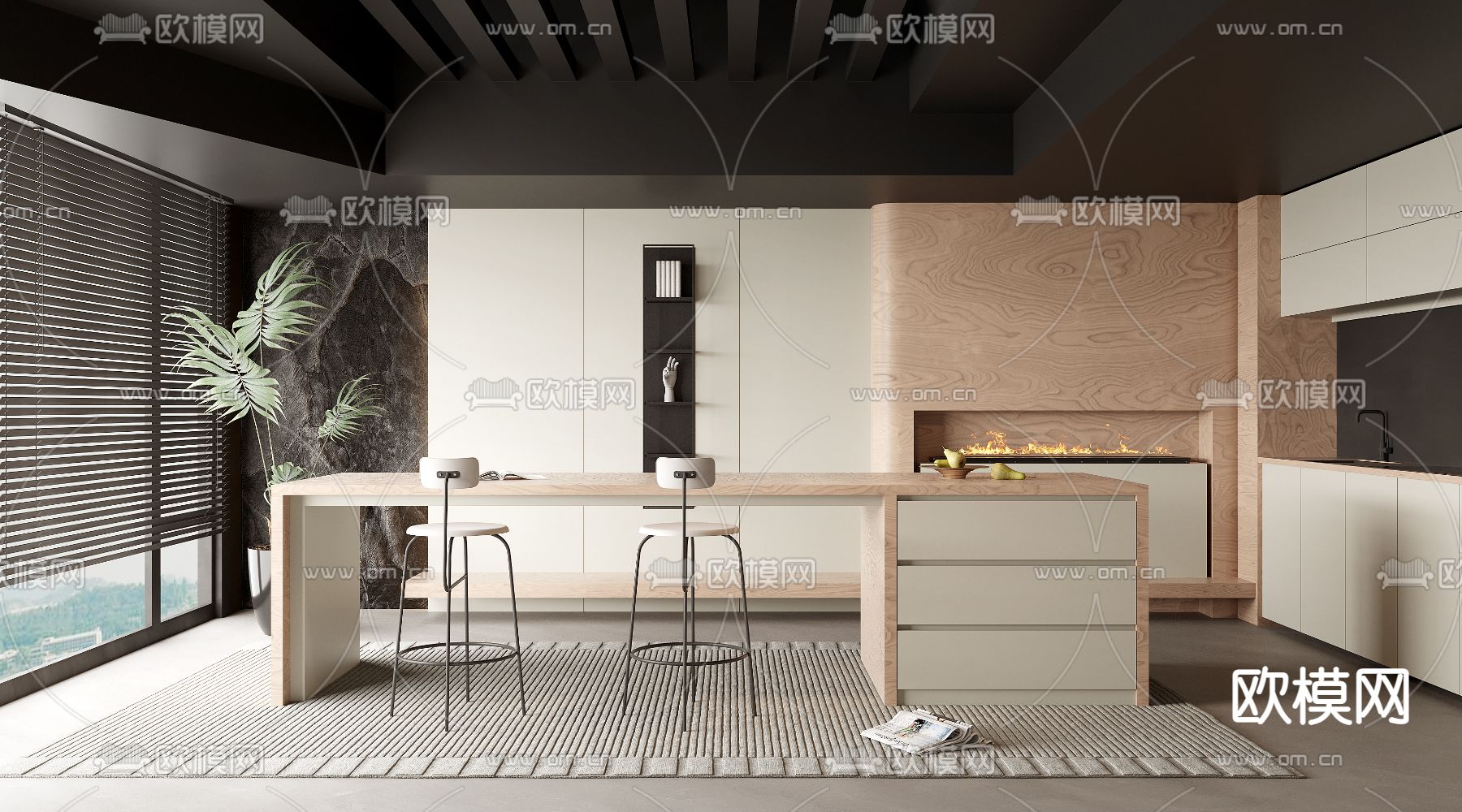 现代中岛餐厅3d模型下载_ID12231528_3dmax免费模型-欧模网
