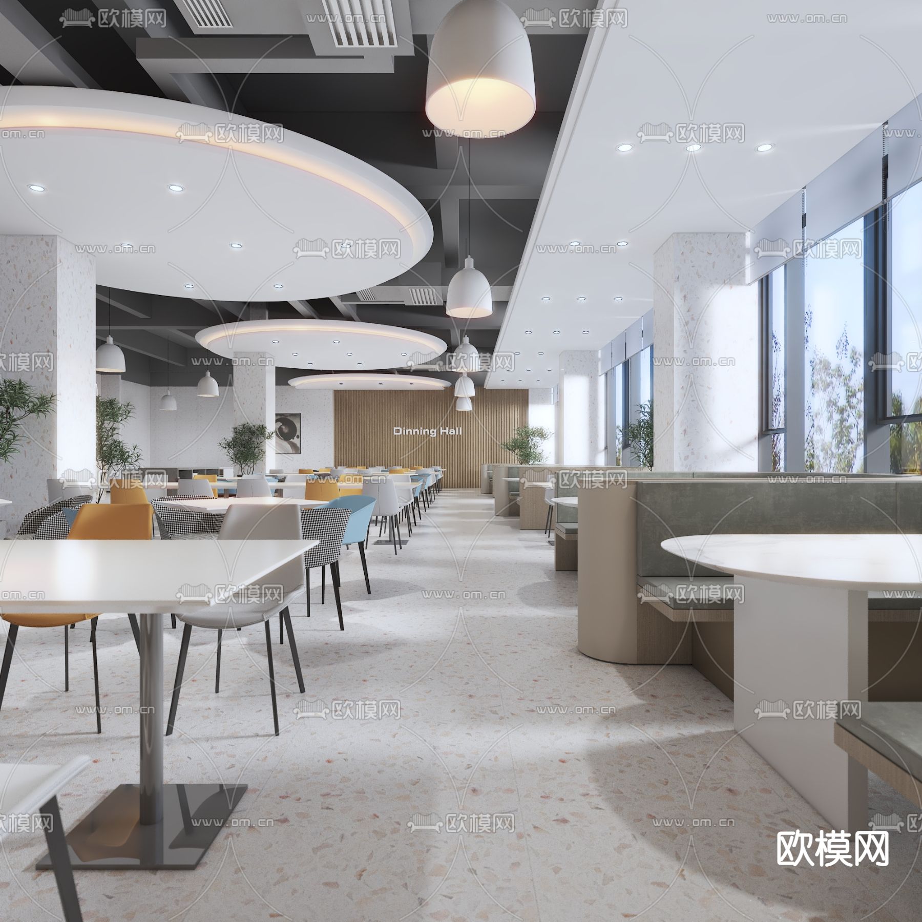 现代员工餐厅食堂3d模型下载（渲染图1）