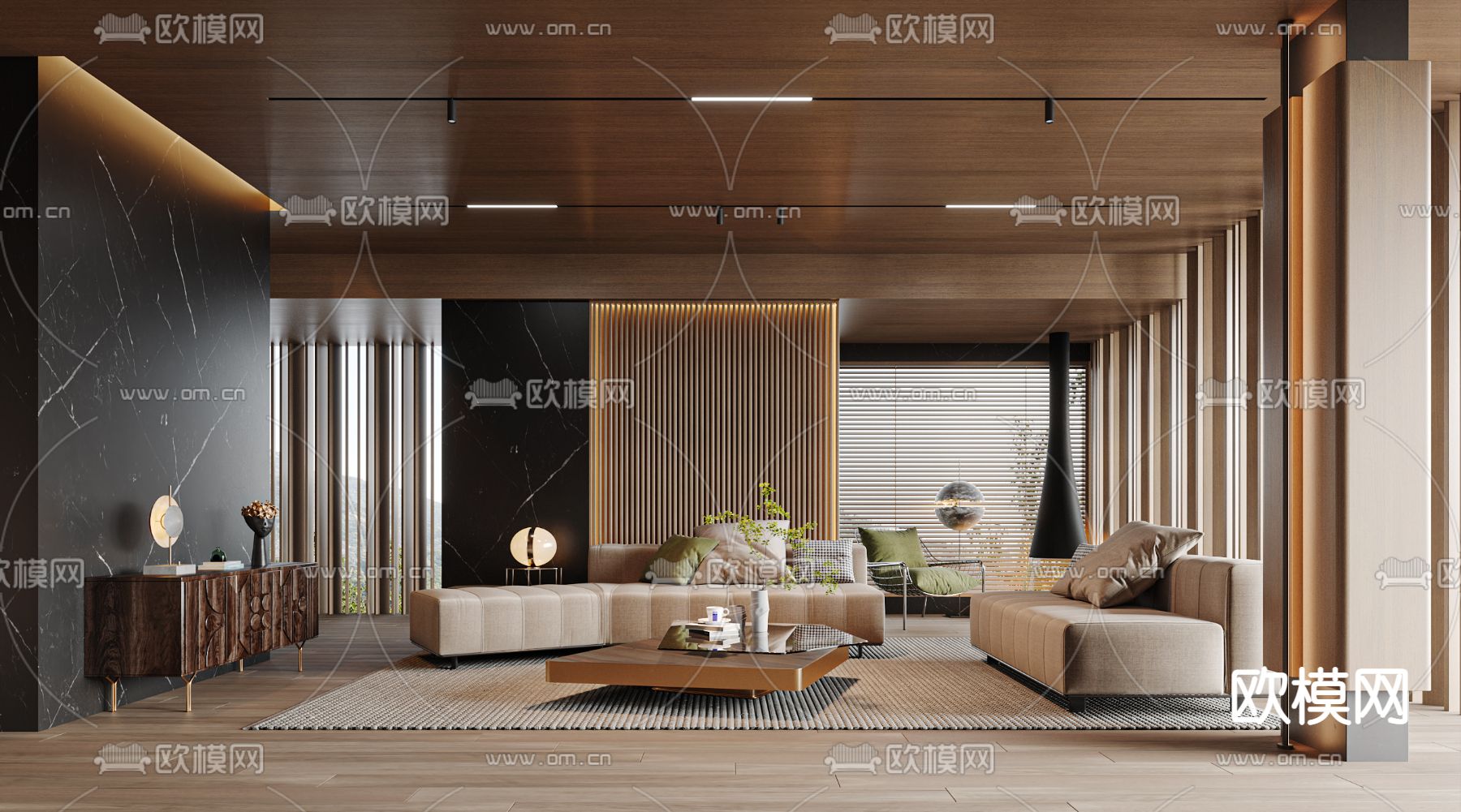 现代客厅3d模型下载（渲染图1）