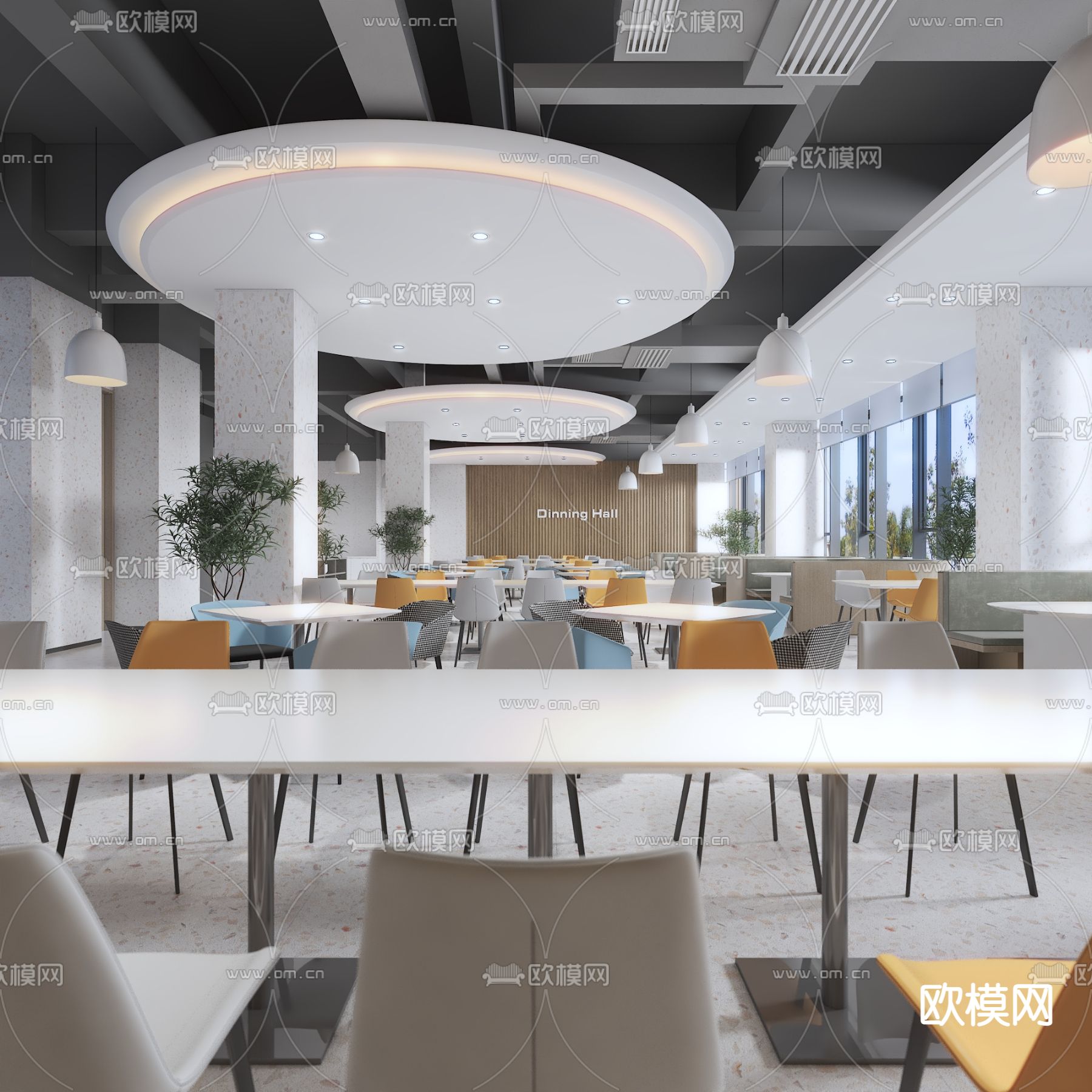 现代员工餐厅食堂3d模型下载（渲染图2）