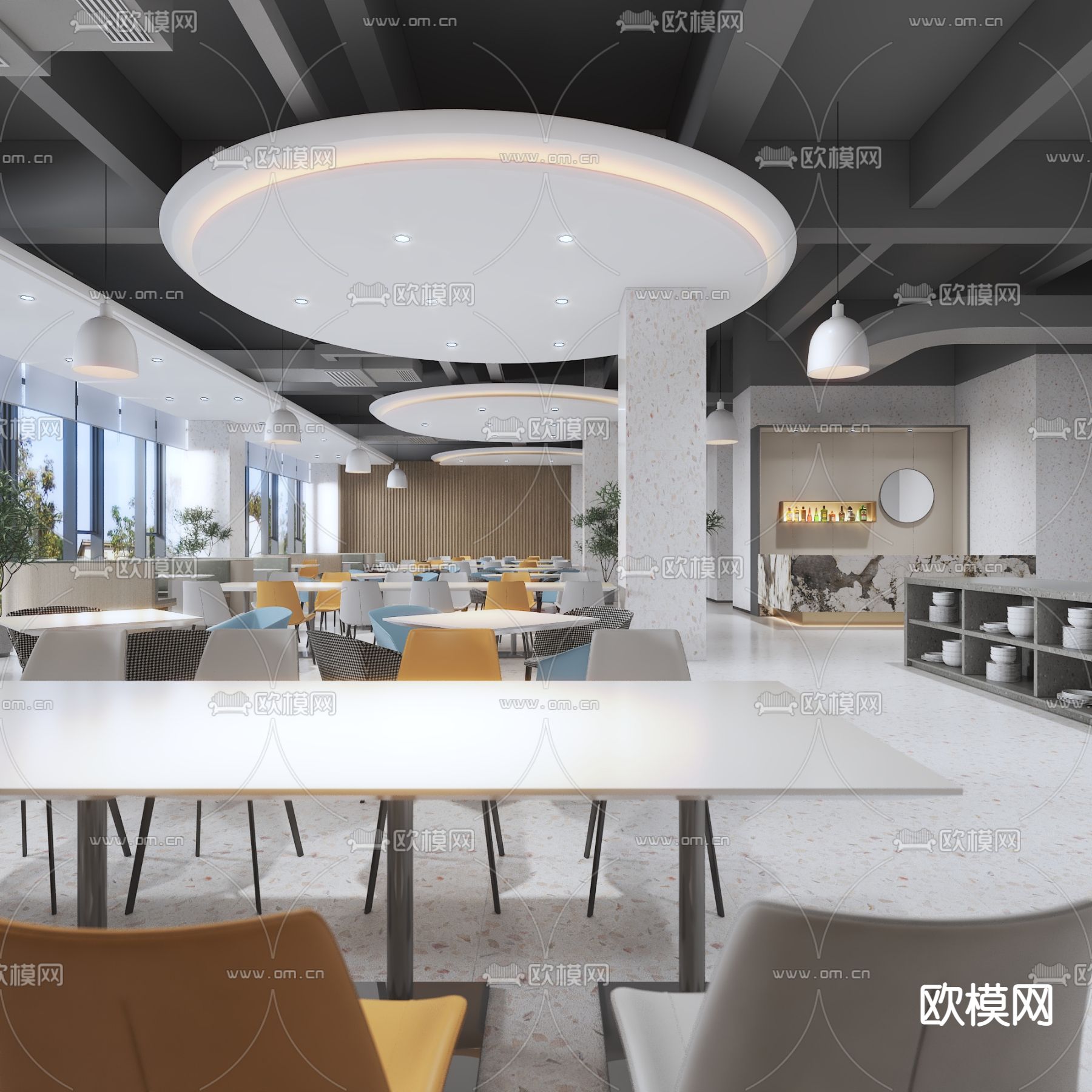 现代员工餐厅食堂3d模型下载（渲染图3）