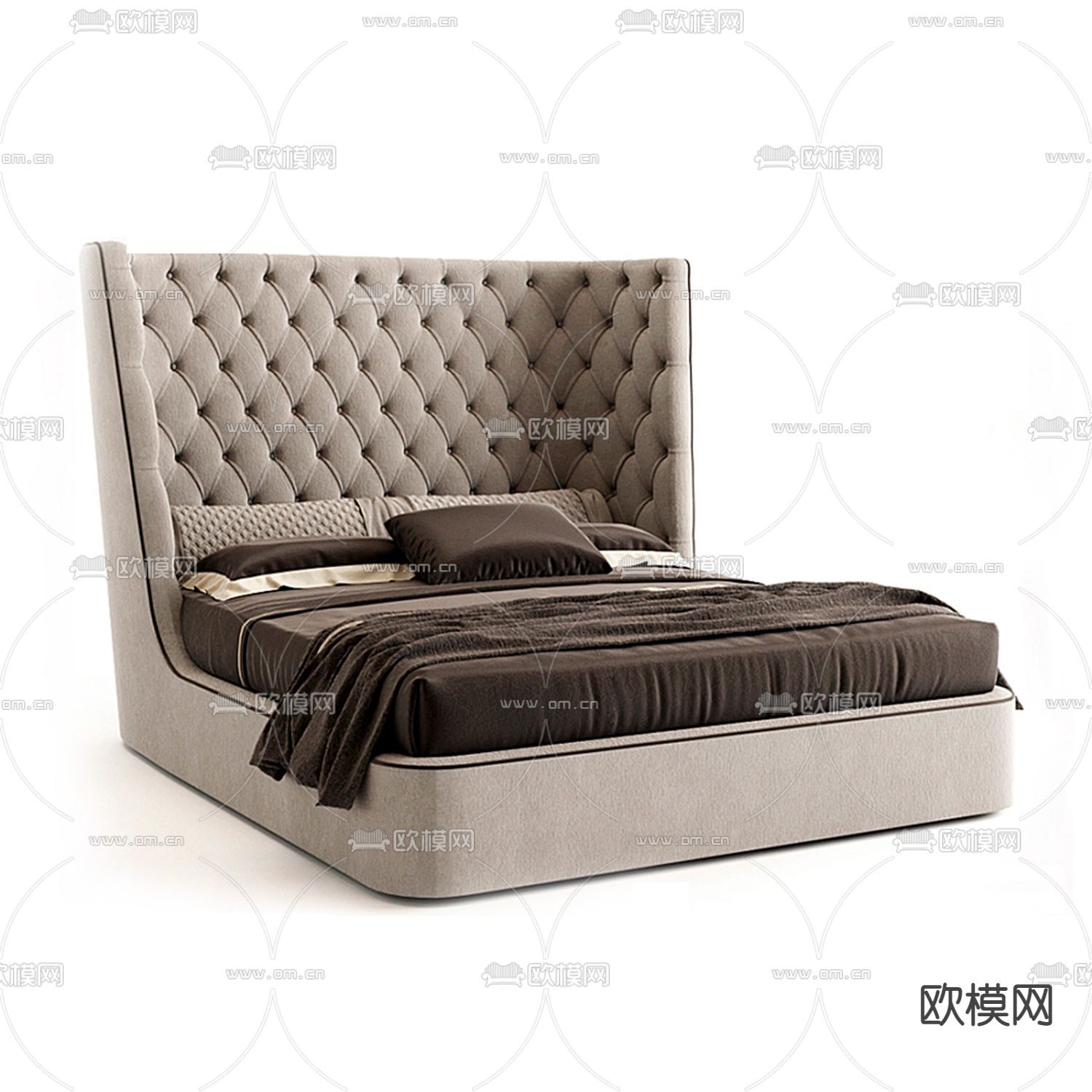 Mezzo 简欧拉扣双人床3d模型下载（渲染图1）