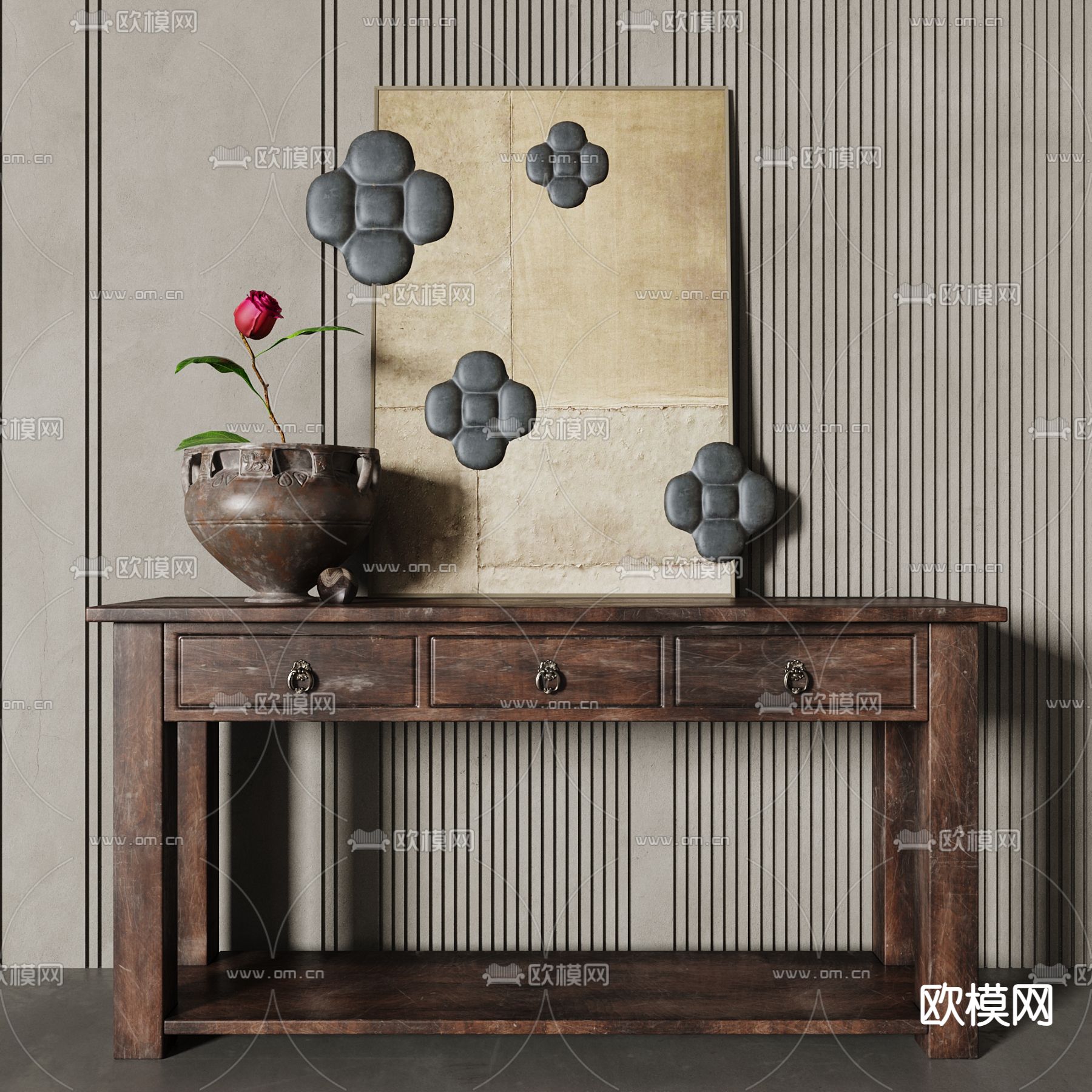 中式端景条案3d模型下载