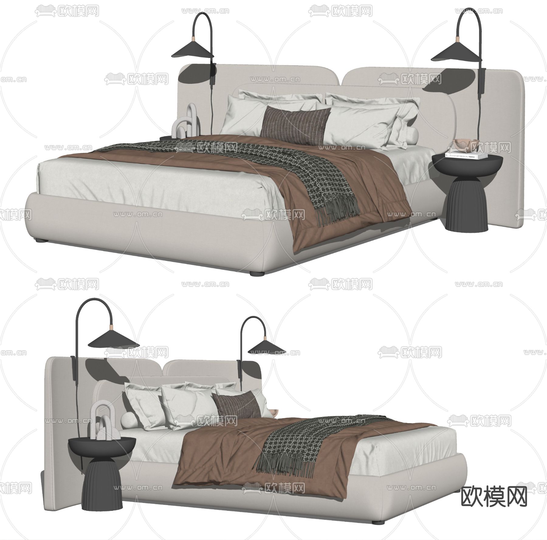 Angelo Bed 双人床su模型下载（渲染图2）