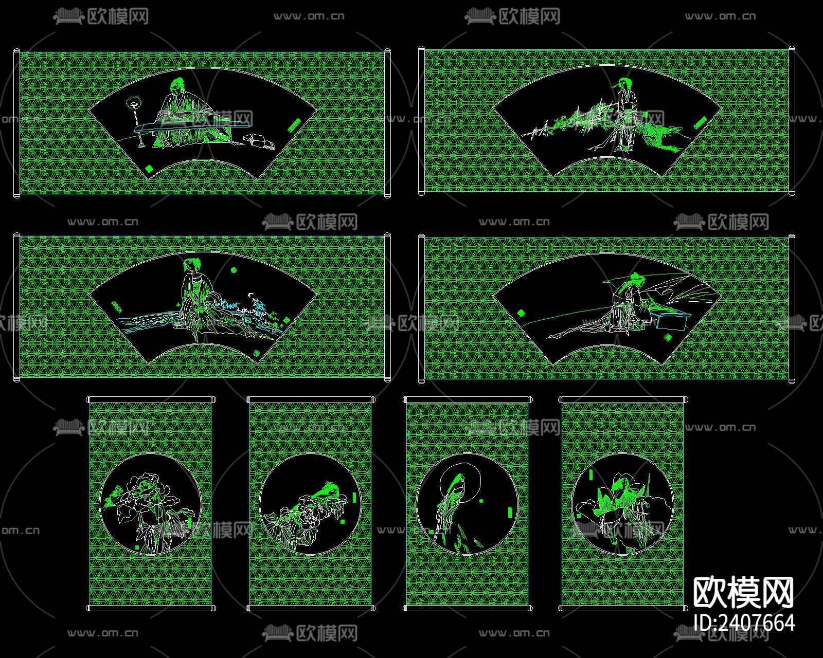 中国画设计cad施工图下载（渲染图2）