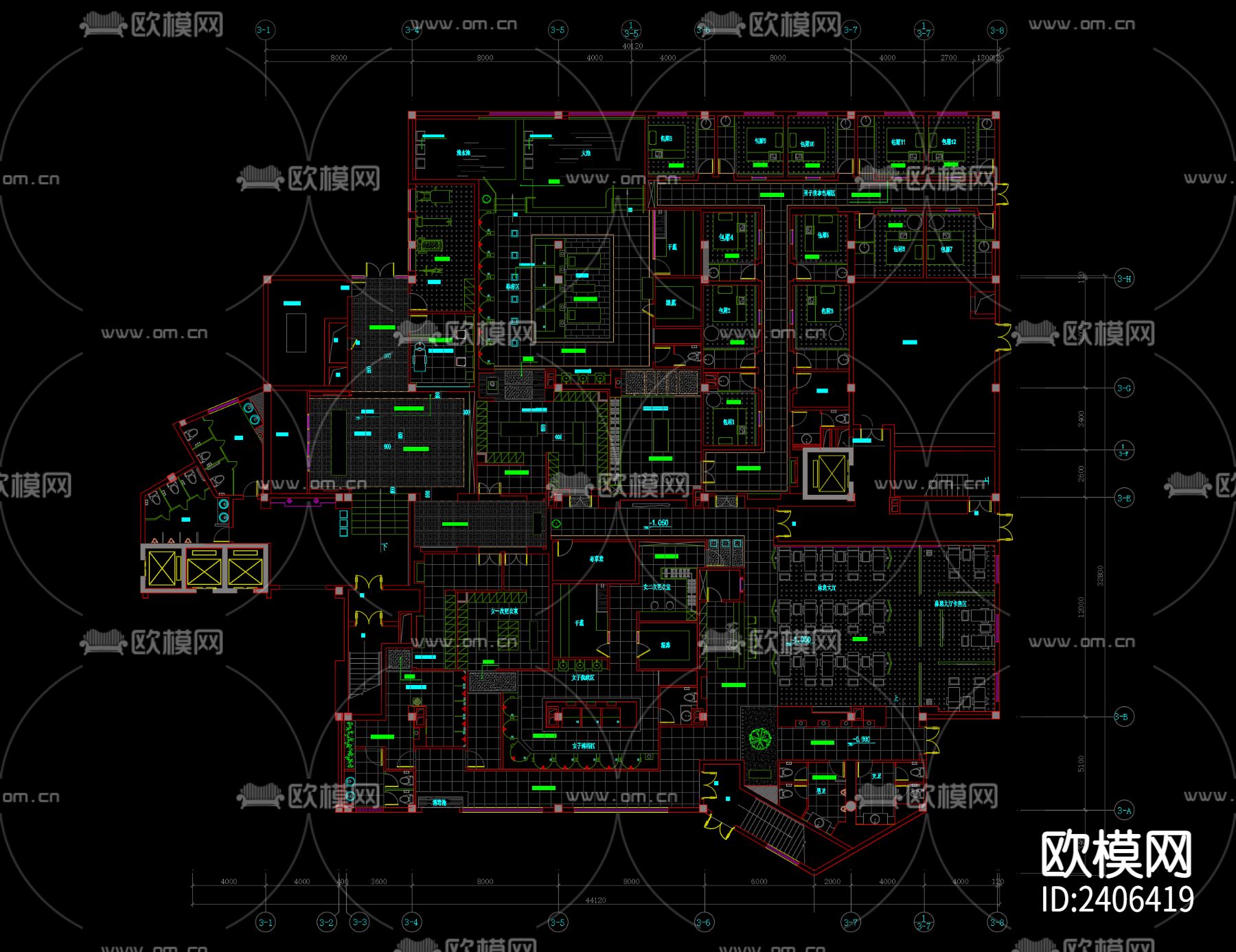 桑拿休闲会所设计cad施工图下载（渲染图2）
