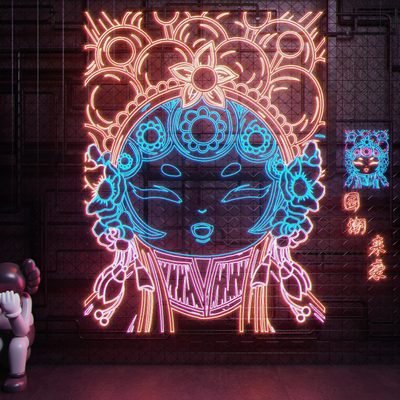  现代国潮霓虹灯su模型 