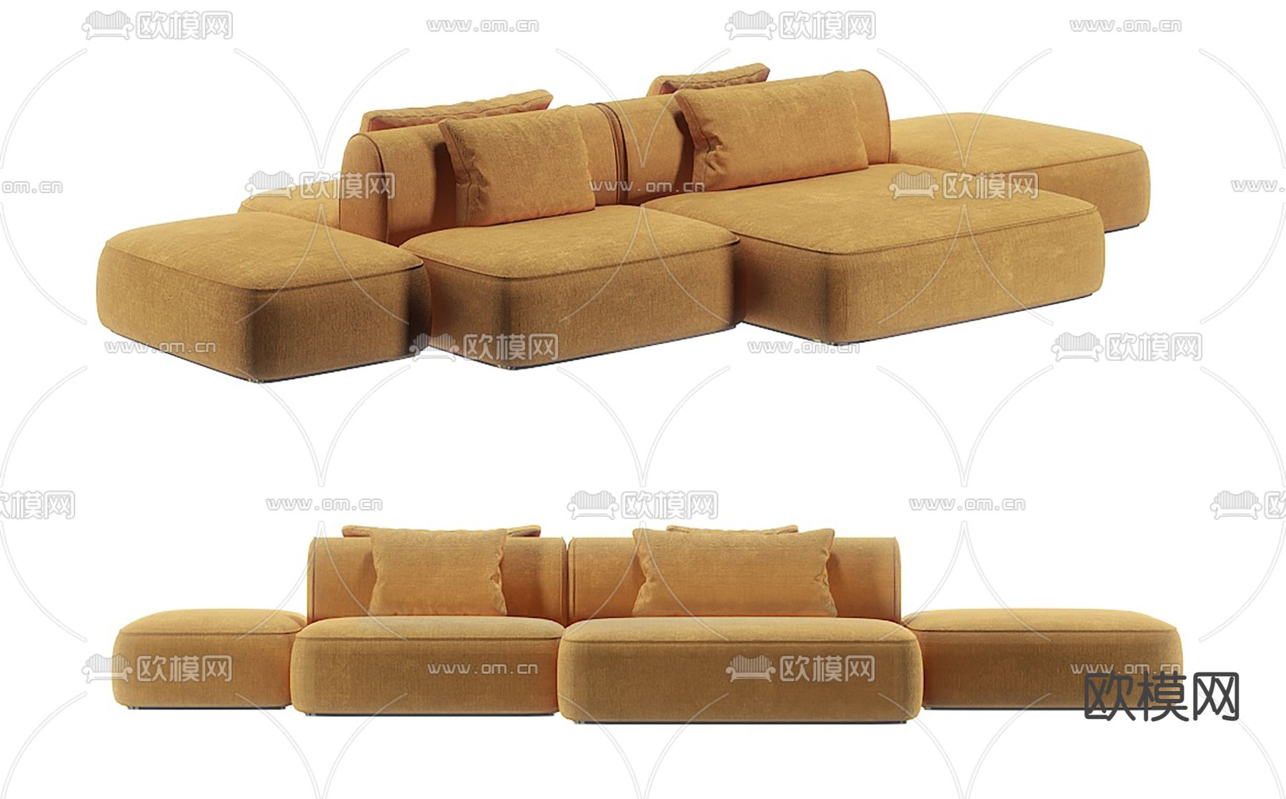 现代布艺多人沙发su模型下载（渲染图1）