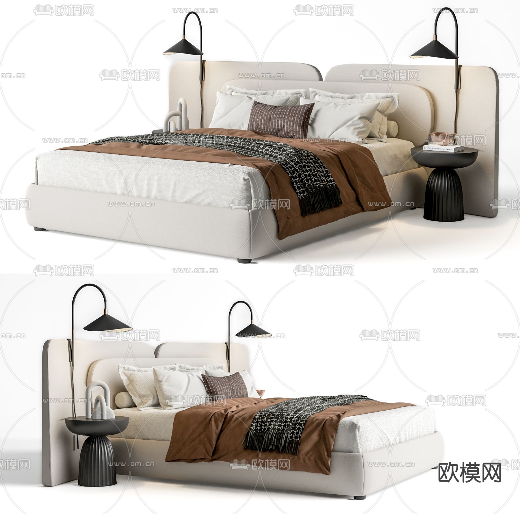 Angelo Bed 双人床su模型下载（渲染图1）