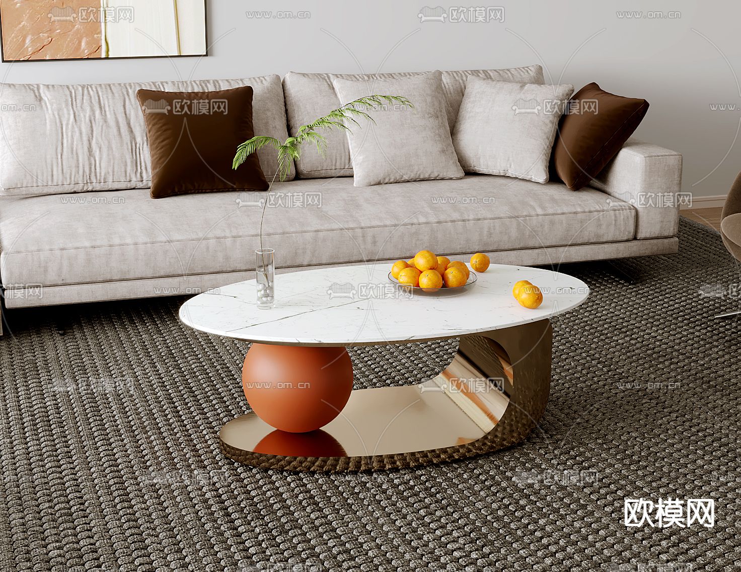 轻奢椭圆茶几3d模型下载