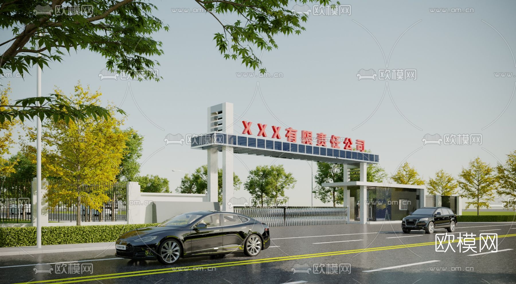 现代厂区大门门面门头3d模型下载