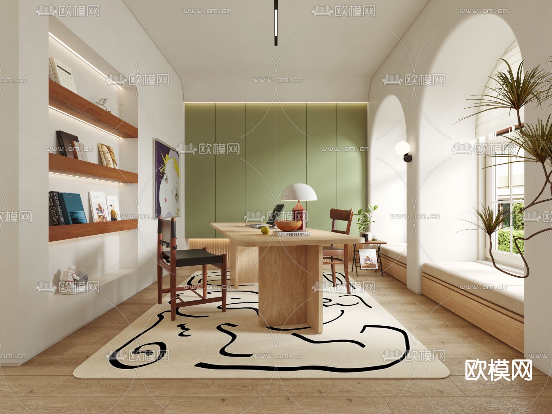 北欧书房su模型下载（渲染图1）
