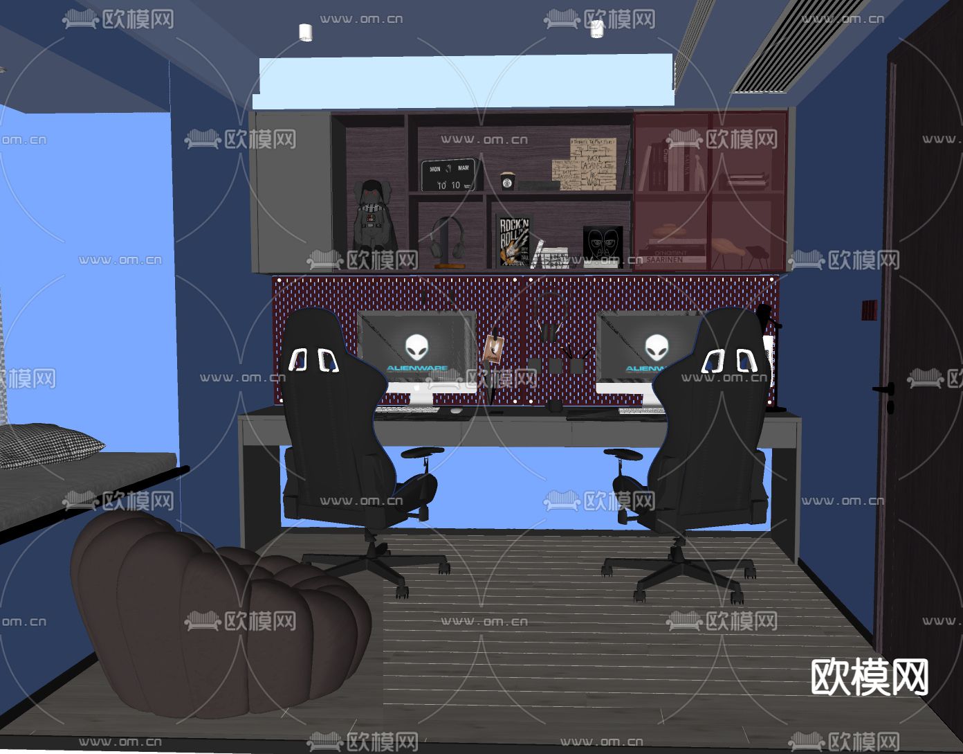 暗黑风电竞房 游戏室su模型下载（渲染图2）