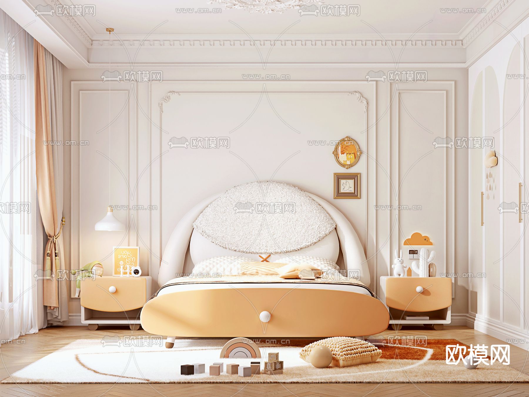 简欧儿童房su模型下载（渲染图1）