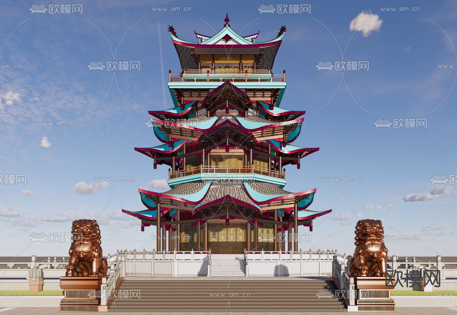 中式古建塔楼su模型下载（渲染图2）