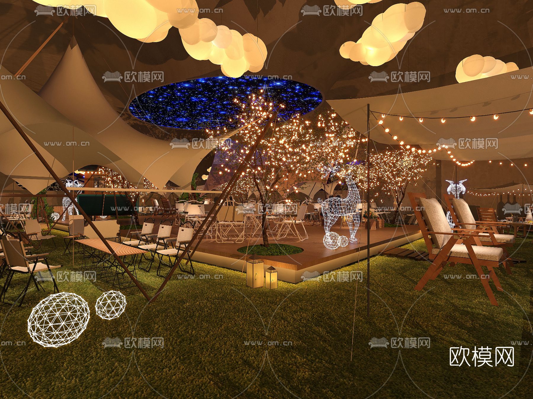 侘寂网红风露营主题餐厅3d模型下载（渲染图2）