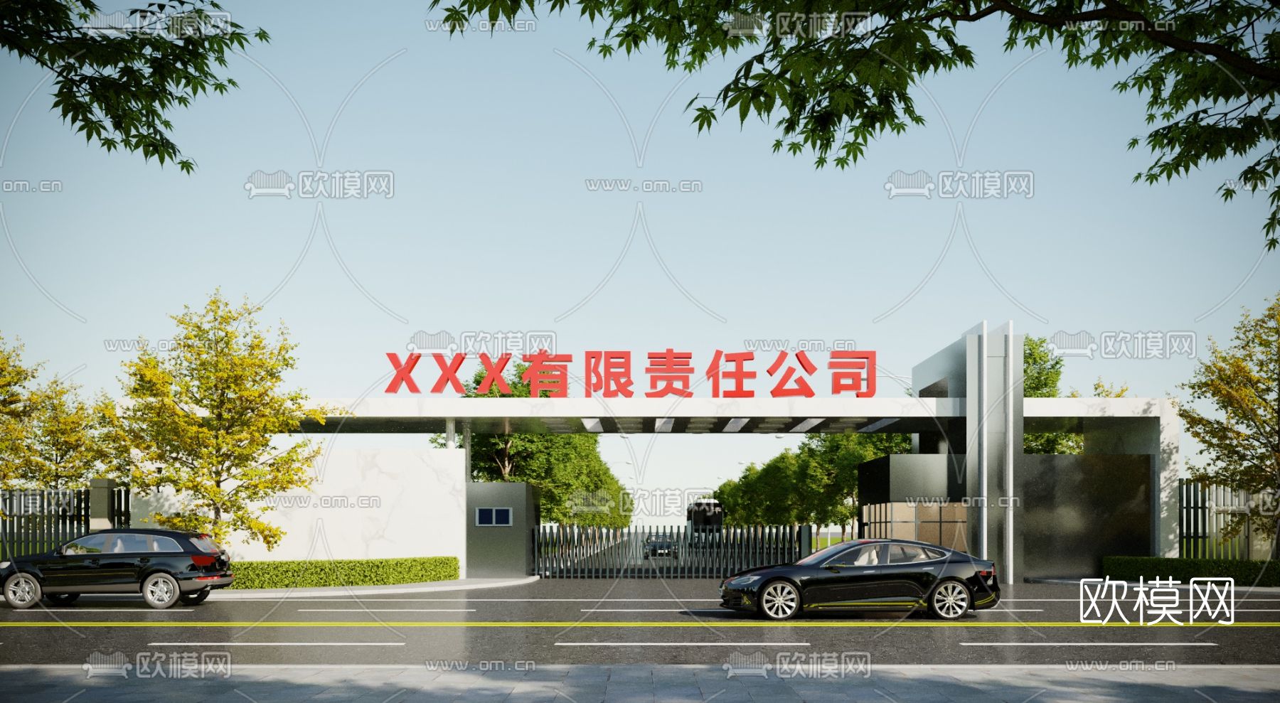 现代厂区入口门头门面3d模型下载