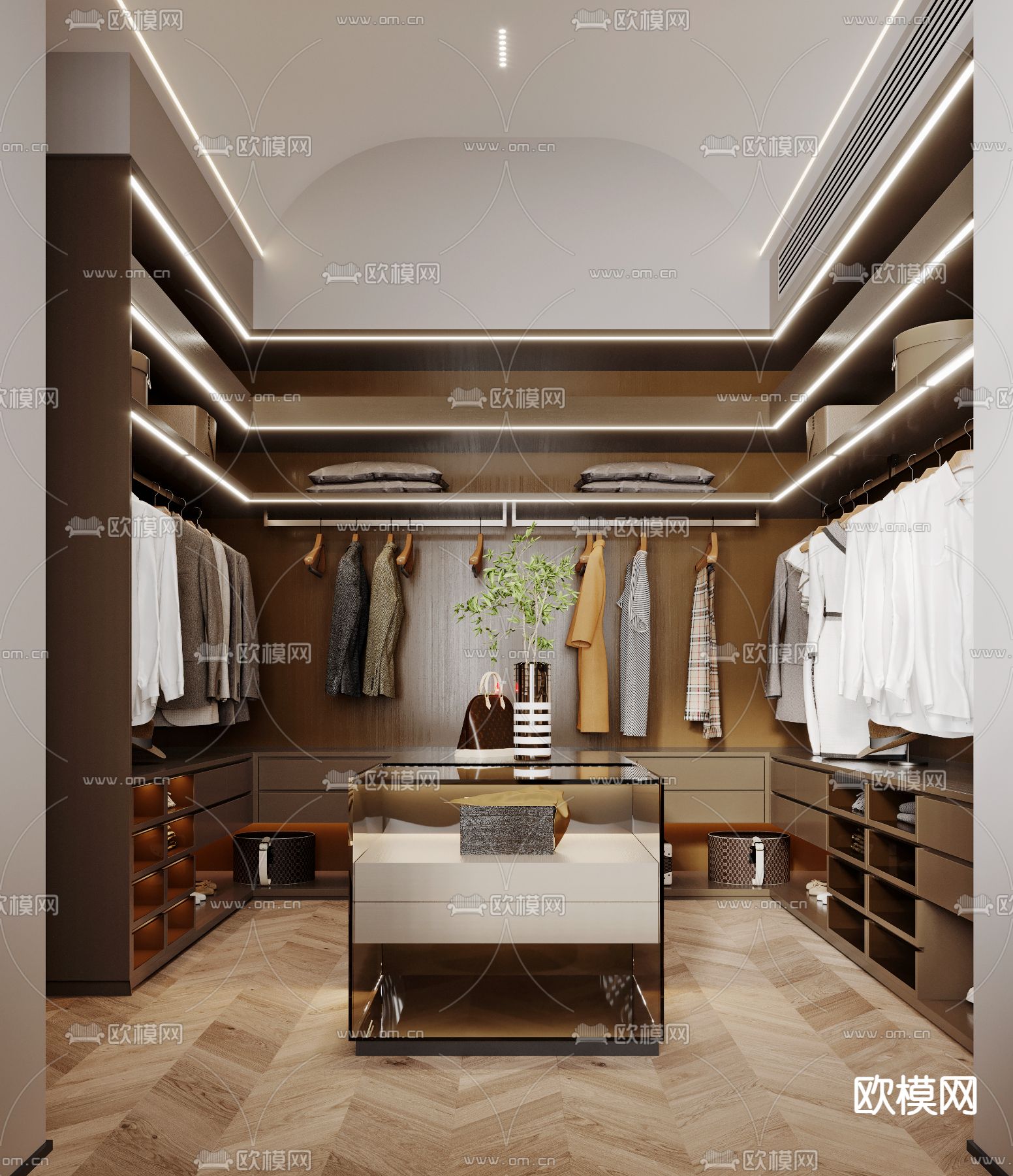 轻奢衣帽间3d模型下载（渲染图2）