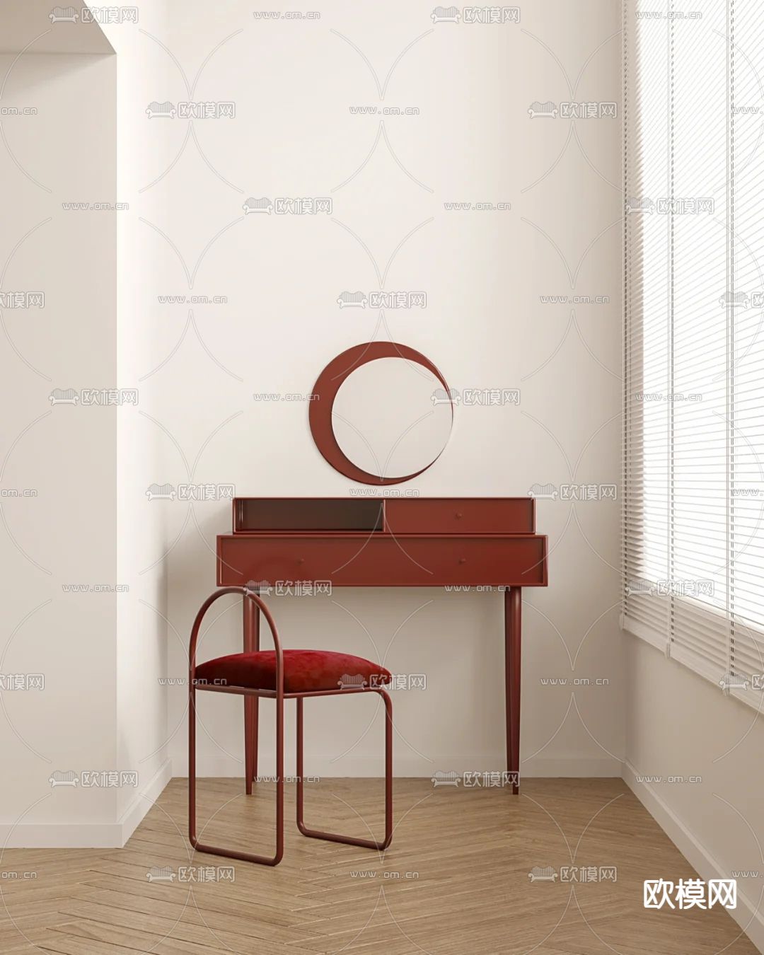 现代梳妆台su模型下载（渲染图1）