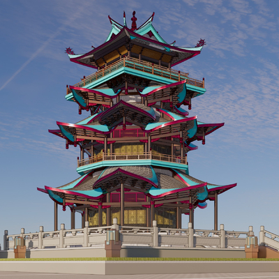  中式古建塔楼su模型 