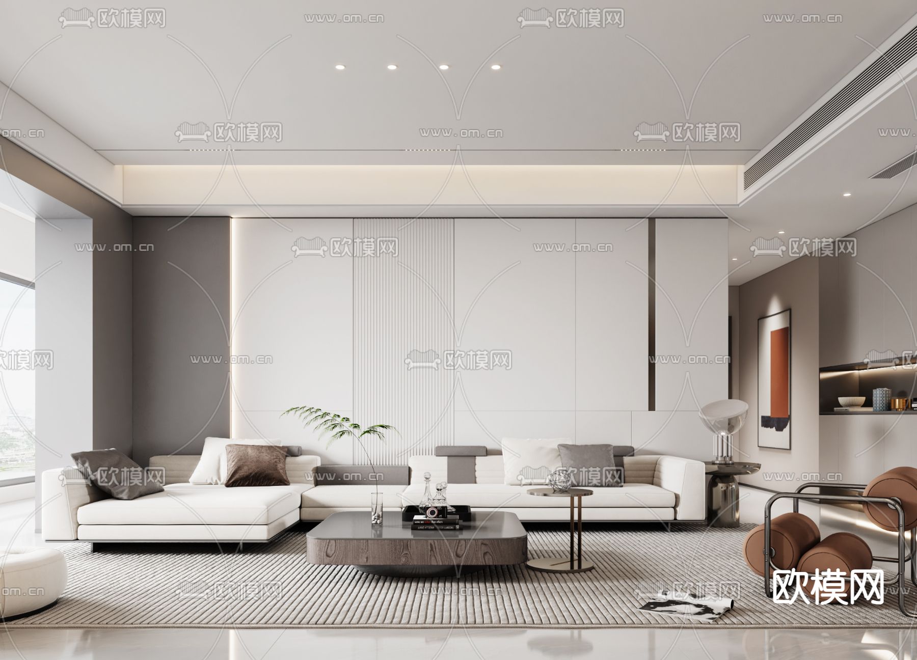 现代客厅餐厅3d模型下载（渲染图1）