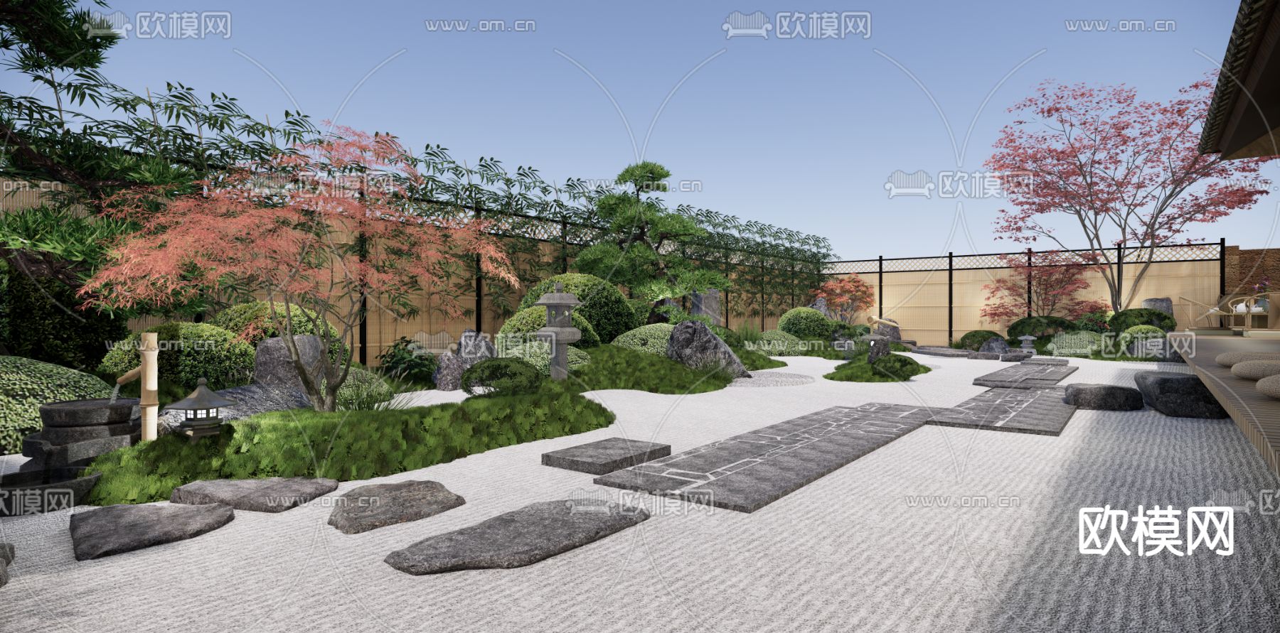 日式枯山水庭院花园su模型下载_ID12231531_sketchup模型下载-欧模网