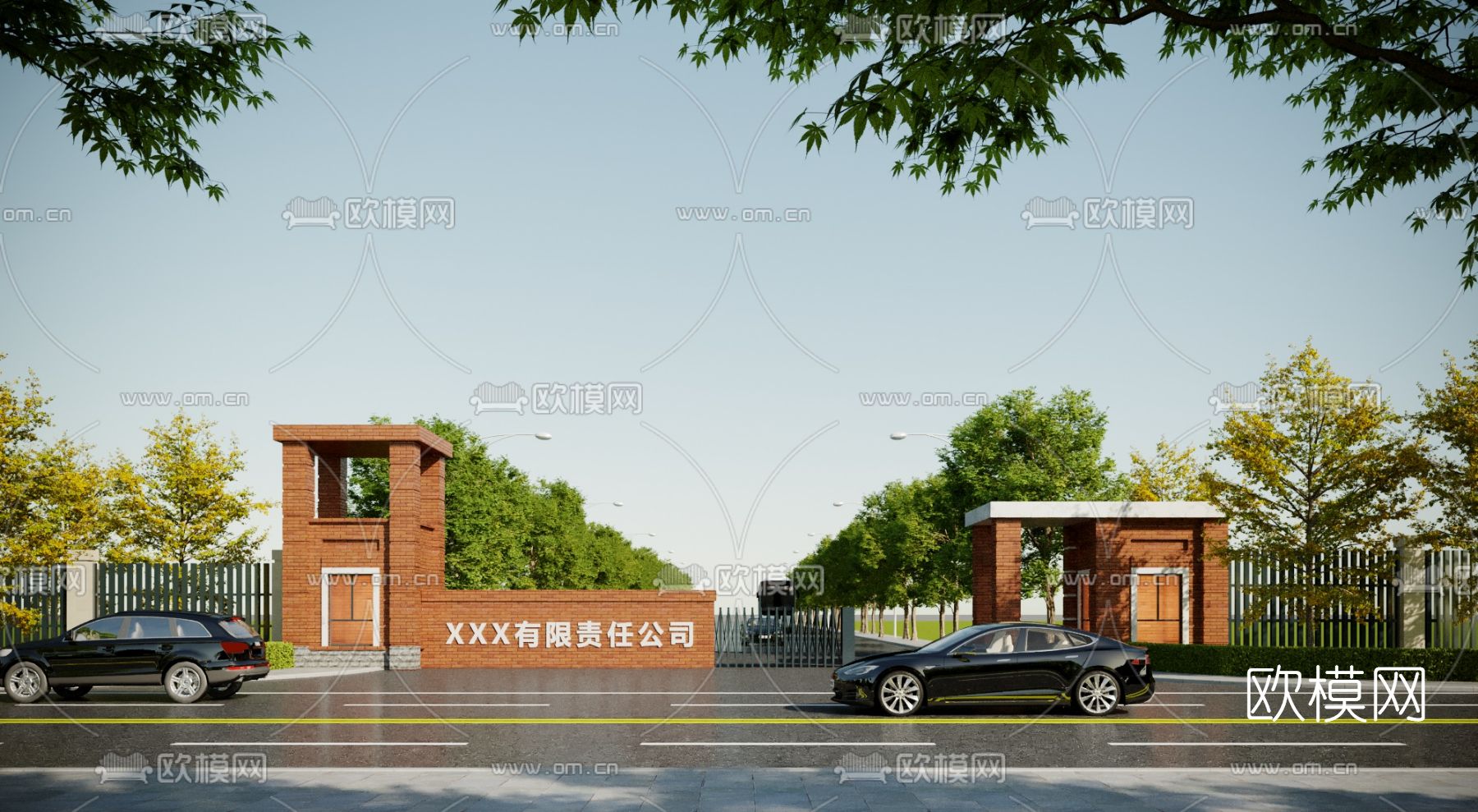 现代厂区大门门面门头3d模型下载