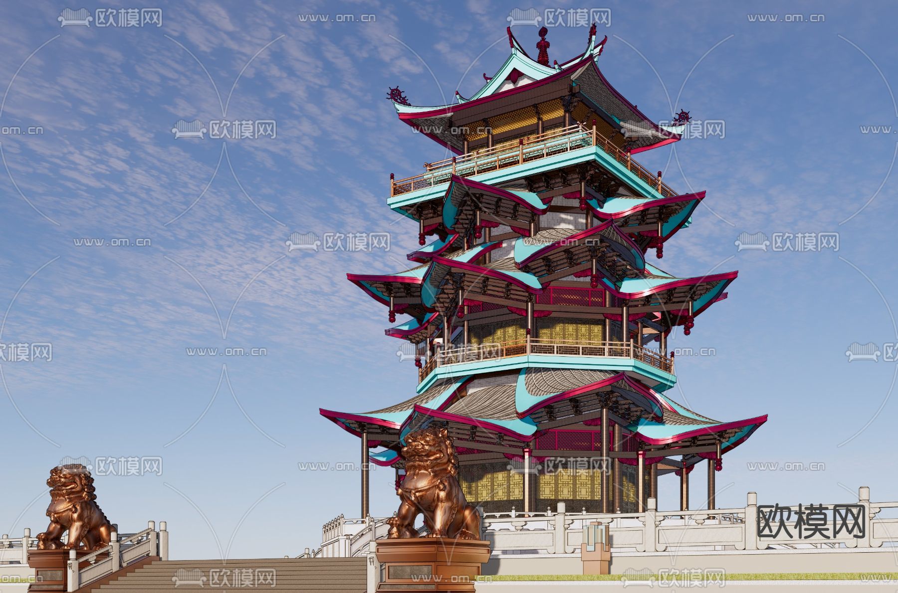 中式古建塔楼su模型下载（渲染图3）