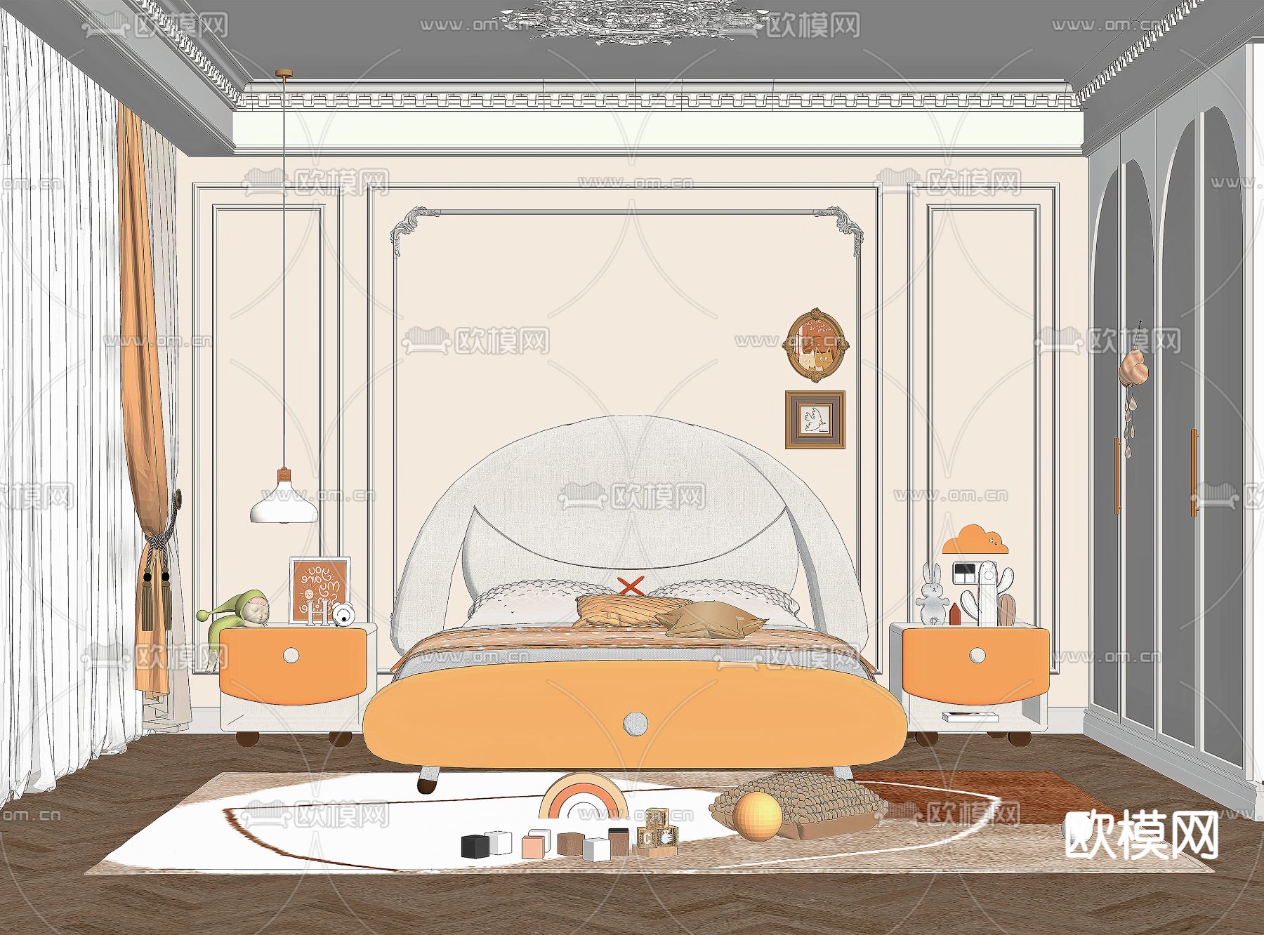 简欧儿童房su模型下载（渲染图2）