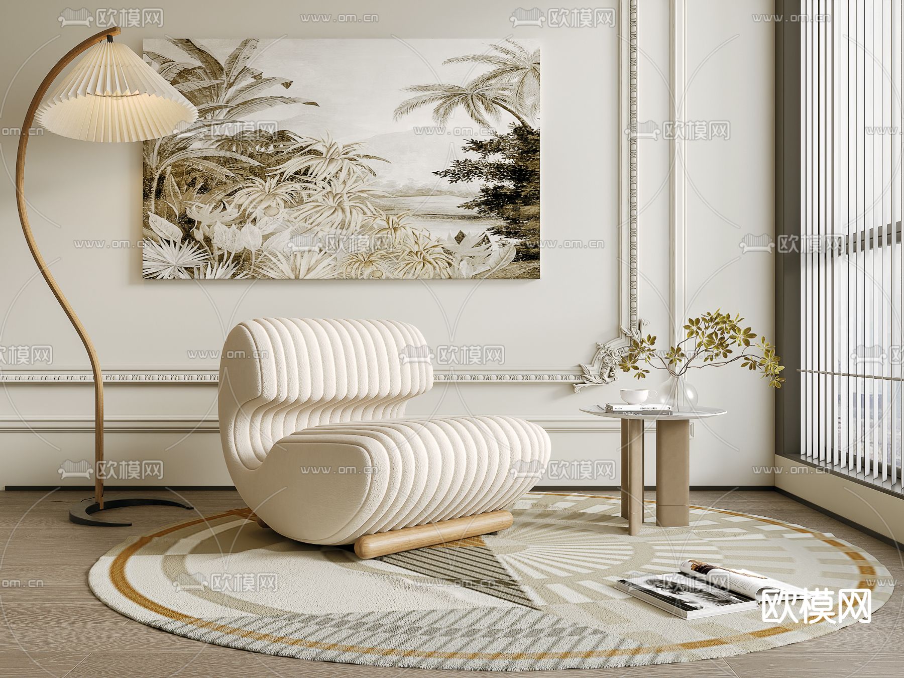 法式休闲沙发su模型下载（渲染图1）