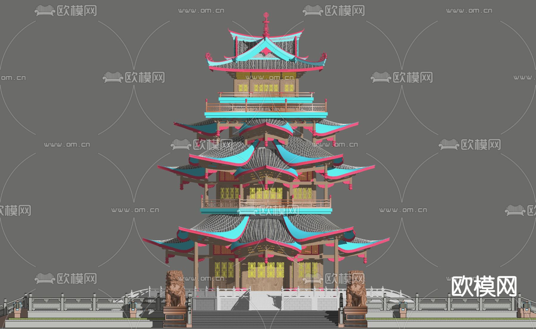 中式古建塔楼su模型下载（渲染图4）