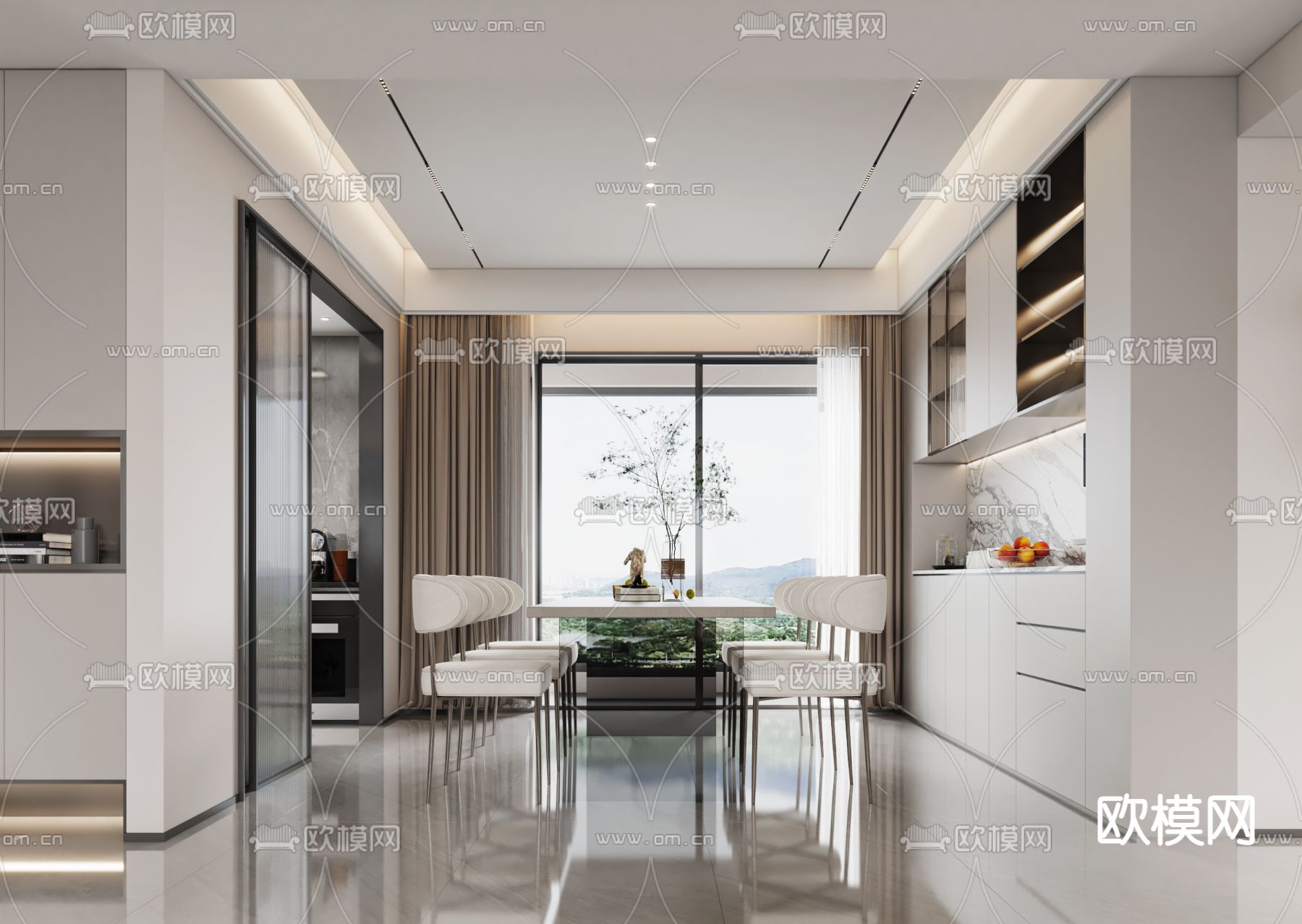 现代客厅餐厅3d模型下载（渲染图4）