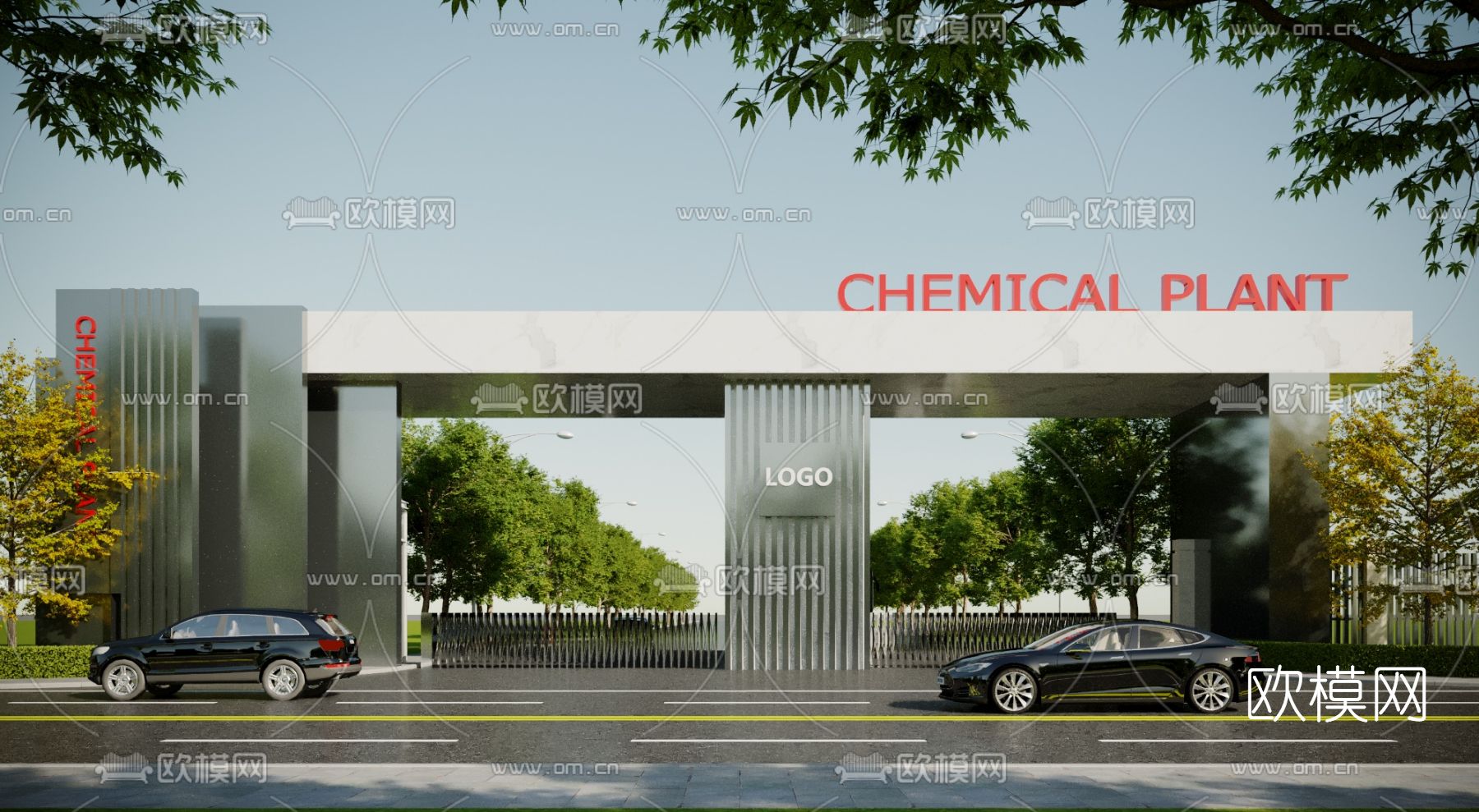 现代厂区入口门头门面3d模型下载