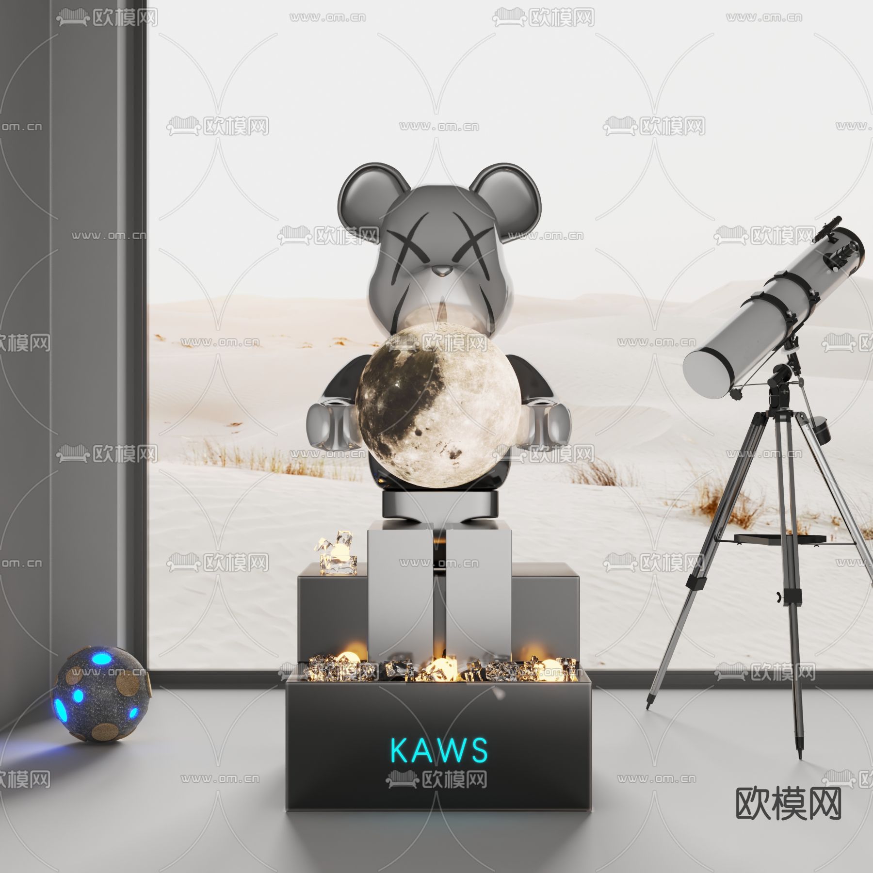 现代KAWS暴力熊雕塑 月球星球su模型下载（渲染图1）