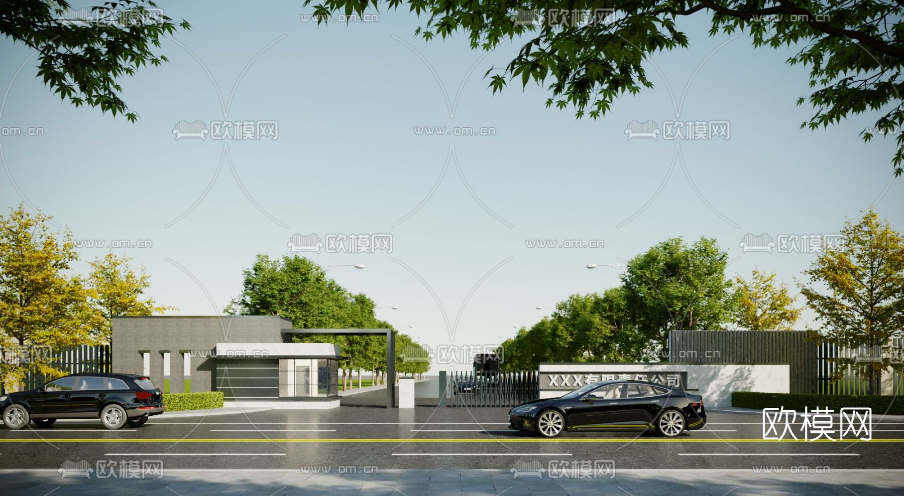 现代厂区入口门头门面3d模型下载