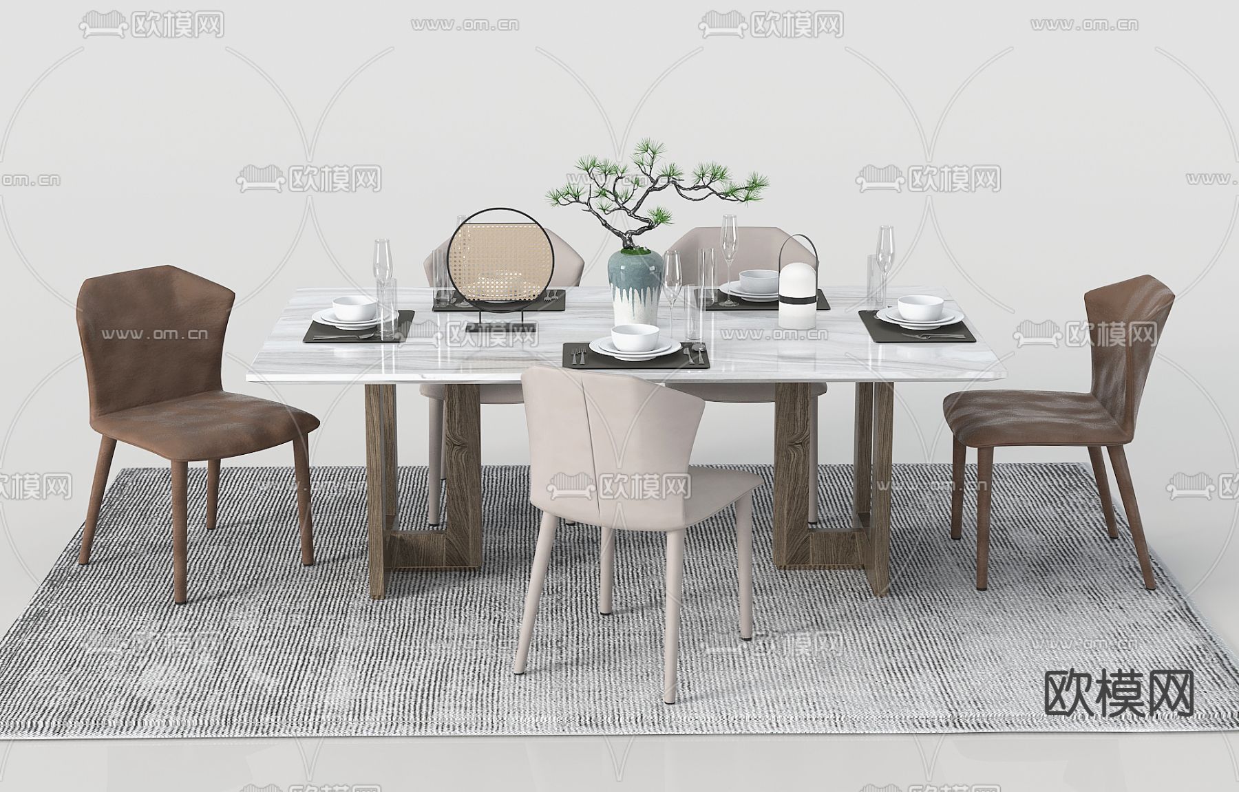 新中式餐桌椅3d模型下载