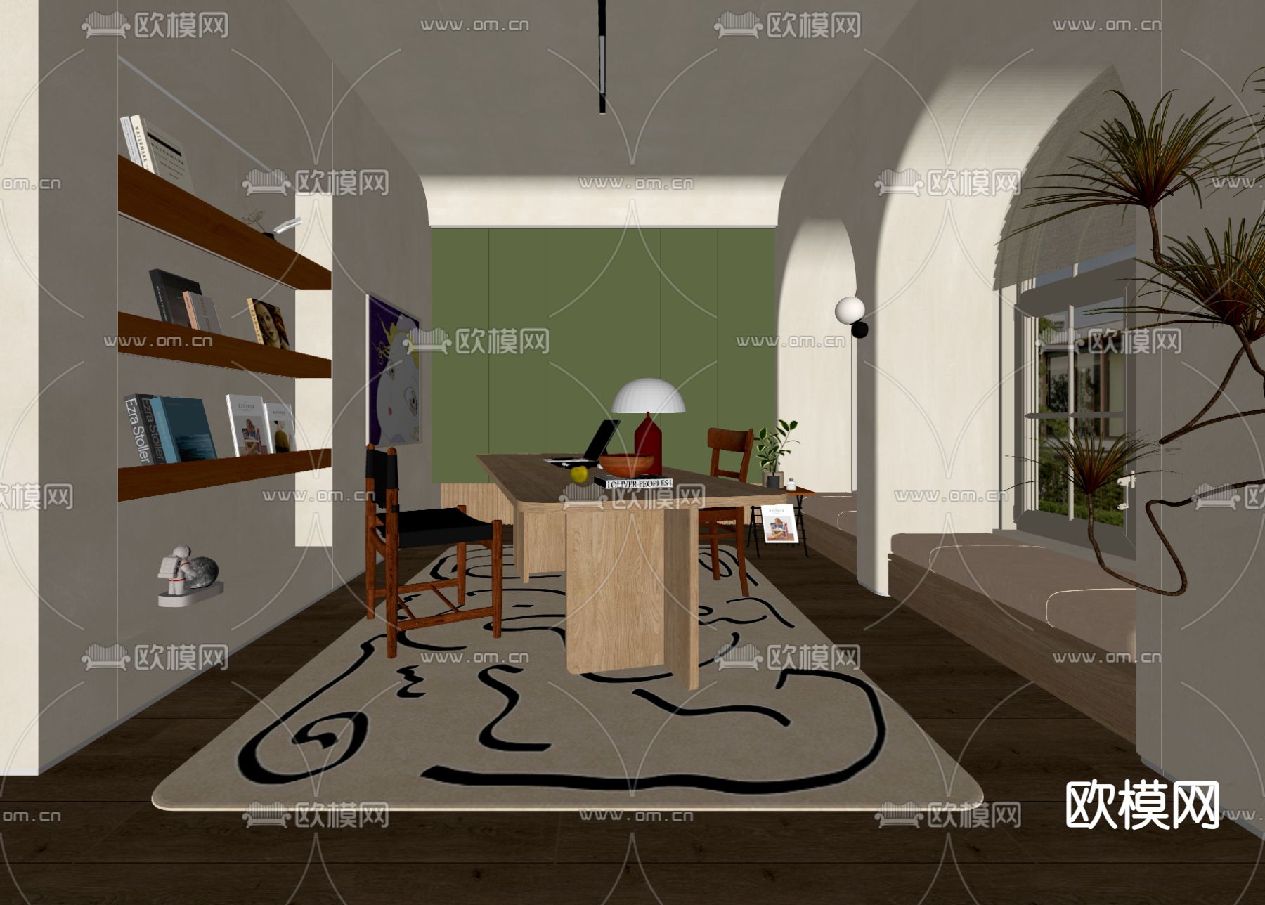 北欧书房su模型下载（渲染图2）