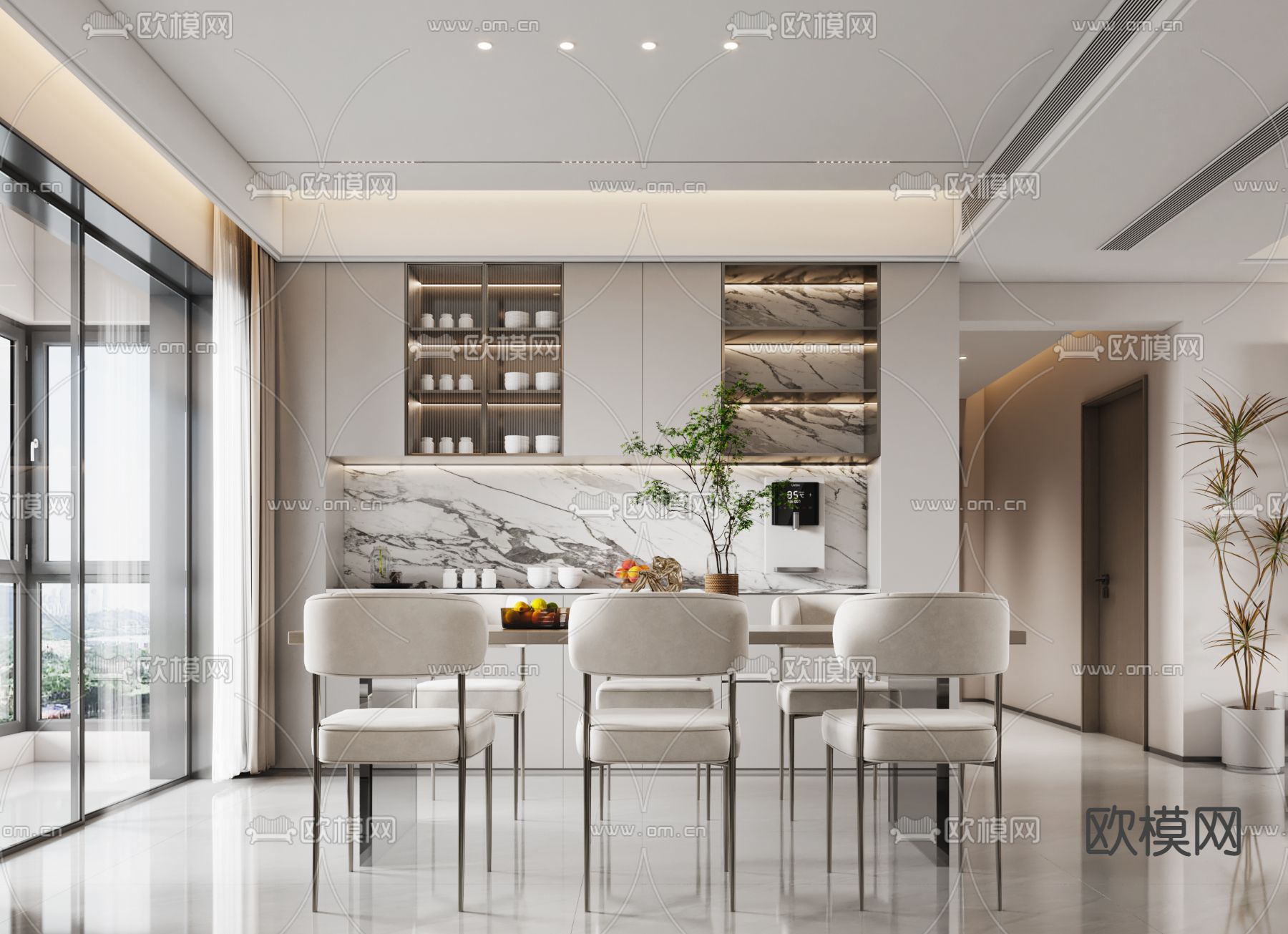 现代客厅餐厅3d模型下载（渲染图2）