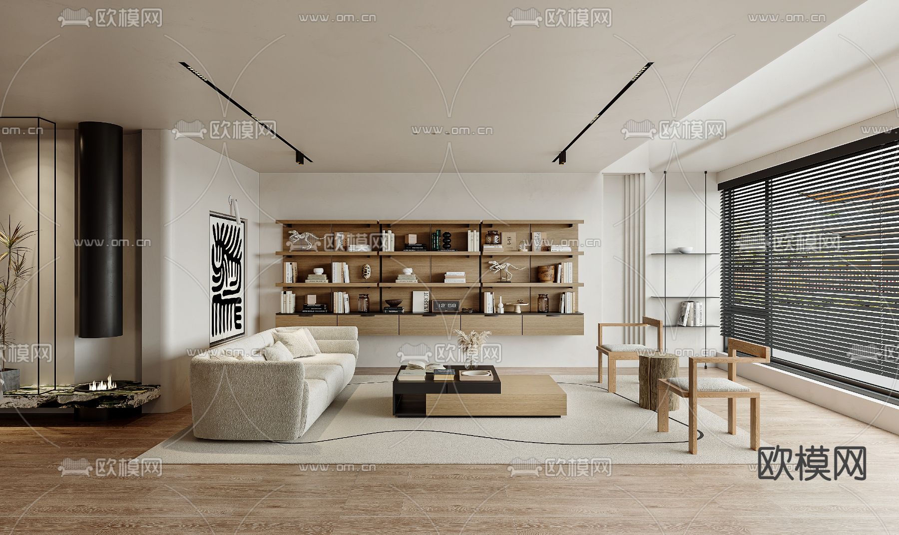 侘寂客厅3d模型下载（渲染图1）
